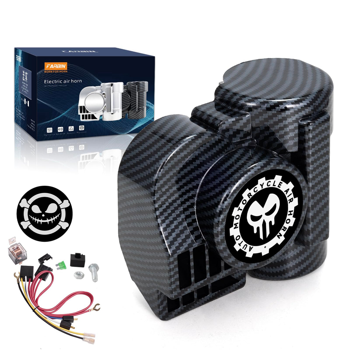 FARBIN train horn motorcycle 12V mounted for clear alerts.
