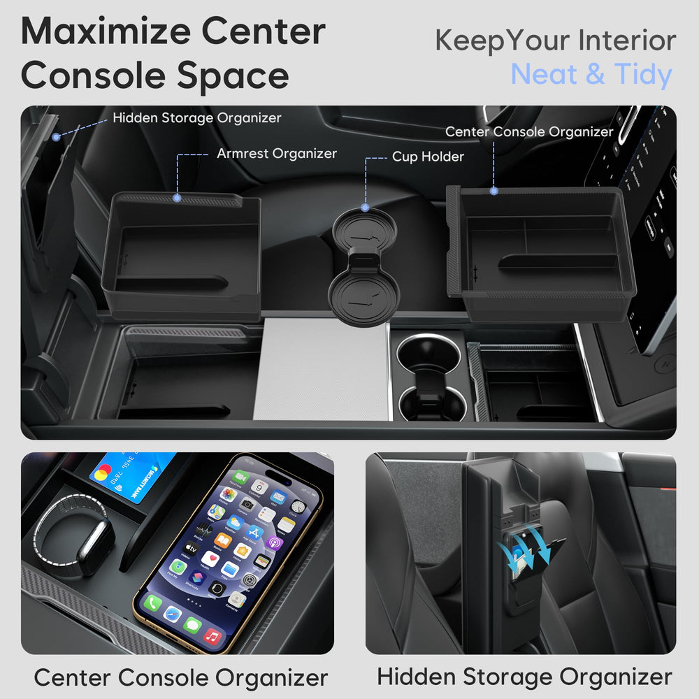 Farmogo center console tray for Tesla Model 3 Highland 2024-2026 keeps small items neatly accessible.