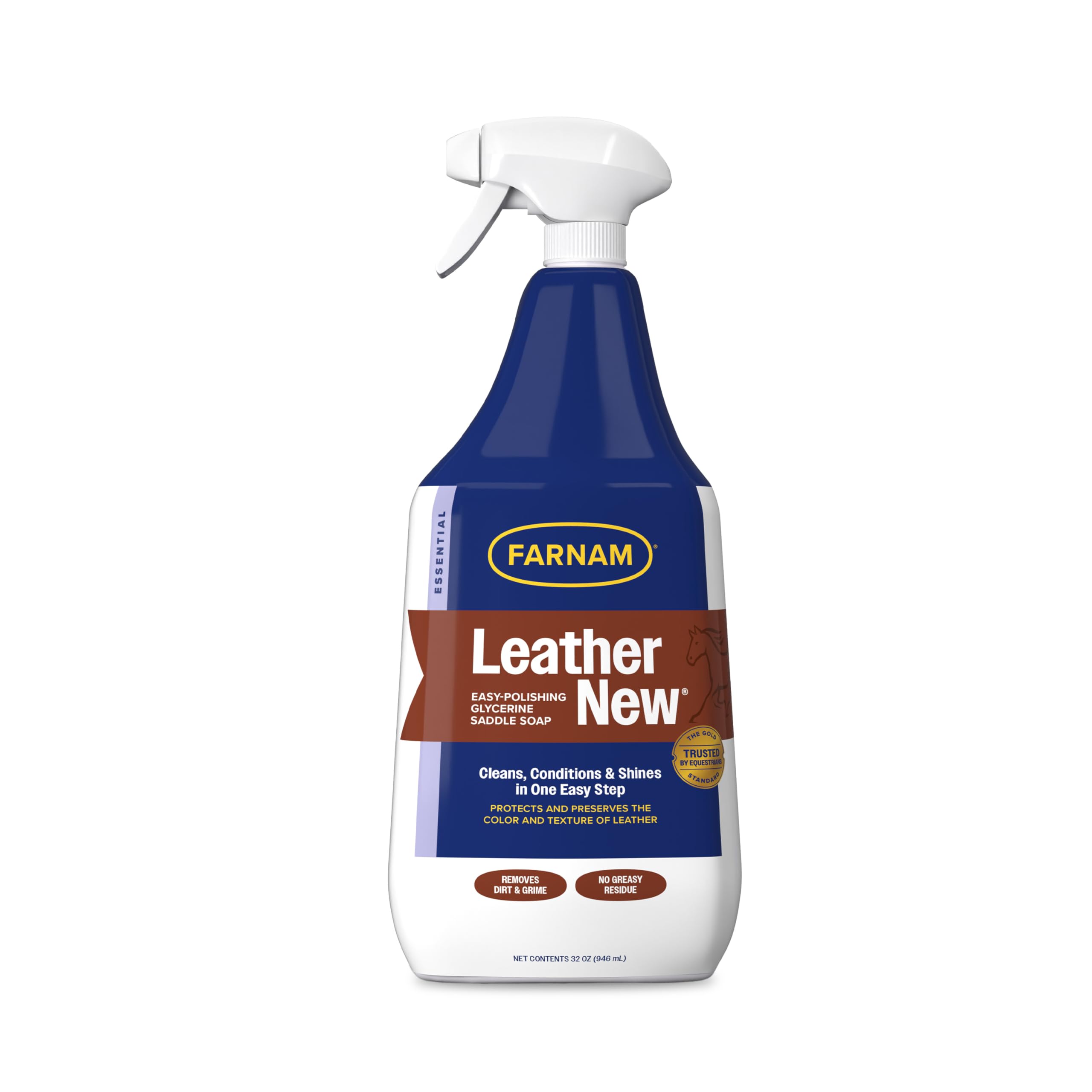 Farnam Leather New Easy-Polishing Saddle Soap bottle ready for quick cleaning and conditioning.