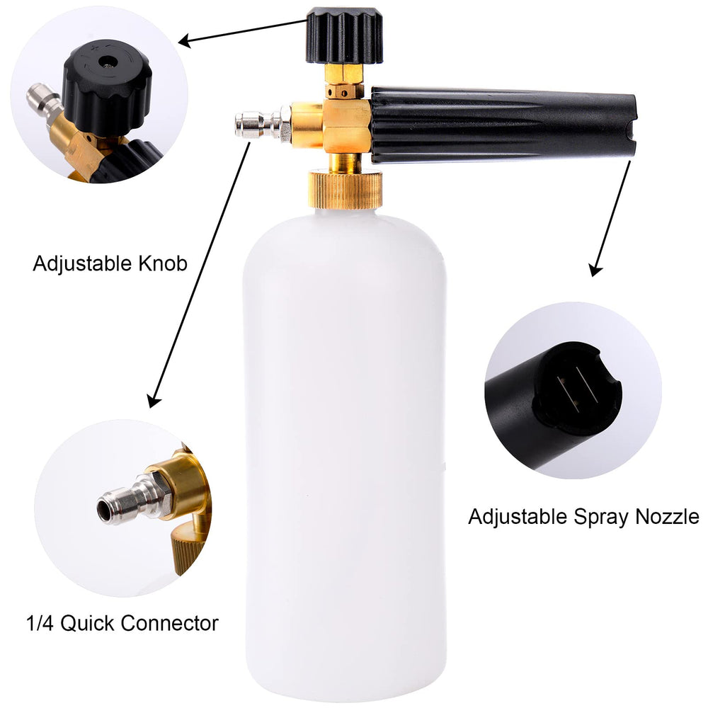 Fasmov foam cannon 1-liter reservoir demonstrates ample soap capacity for long detailing sessions.