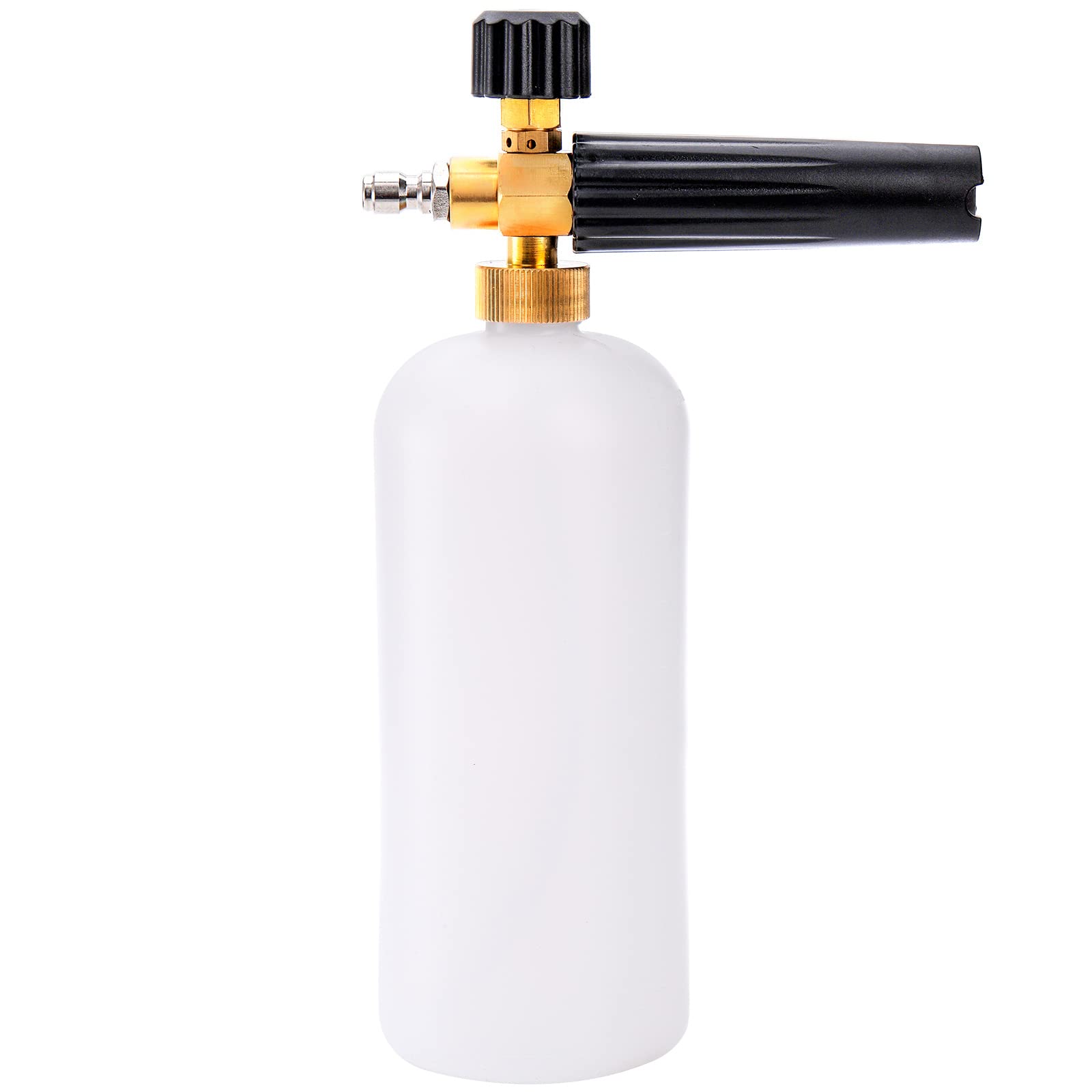 Fasmov foam cannon front view shows a sturdy brass core delivering consistent foam.