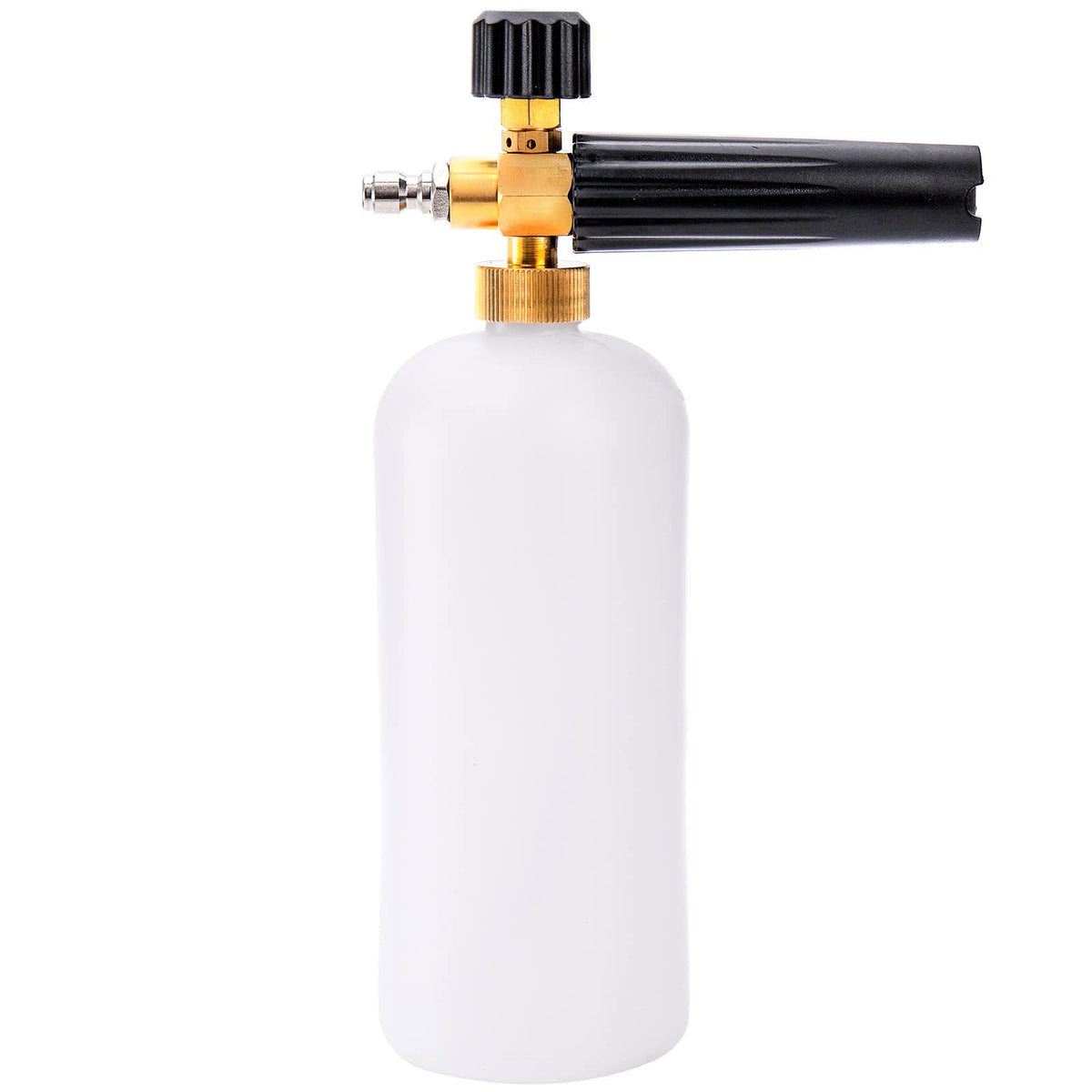 Fasmov foam cannon front view shows a sturdy brass core delivering consistent foam.