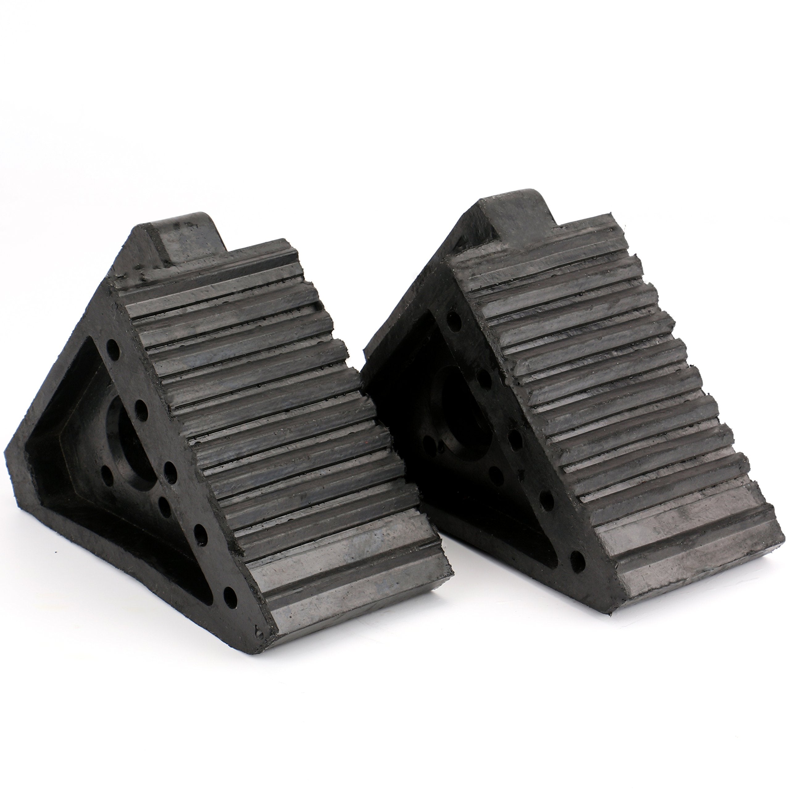 Fasmov wheel chock 2-pack side view promotes stable parking for vehicles.