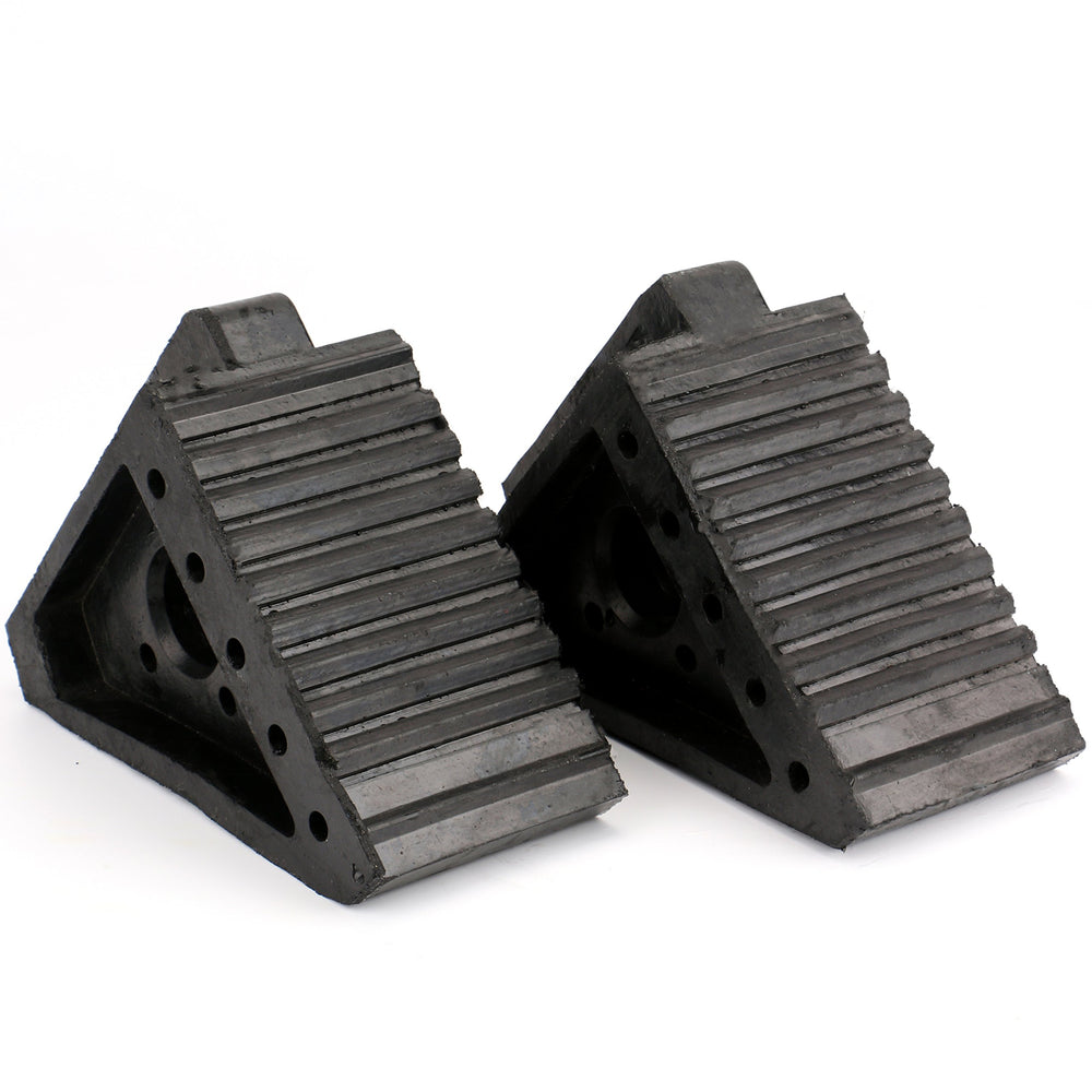 Fasmov wheel chock 2-pack side view promotes stable parking for vehicles.