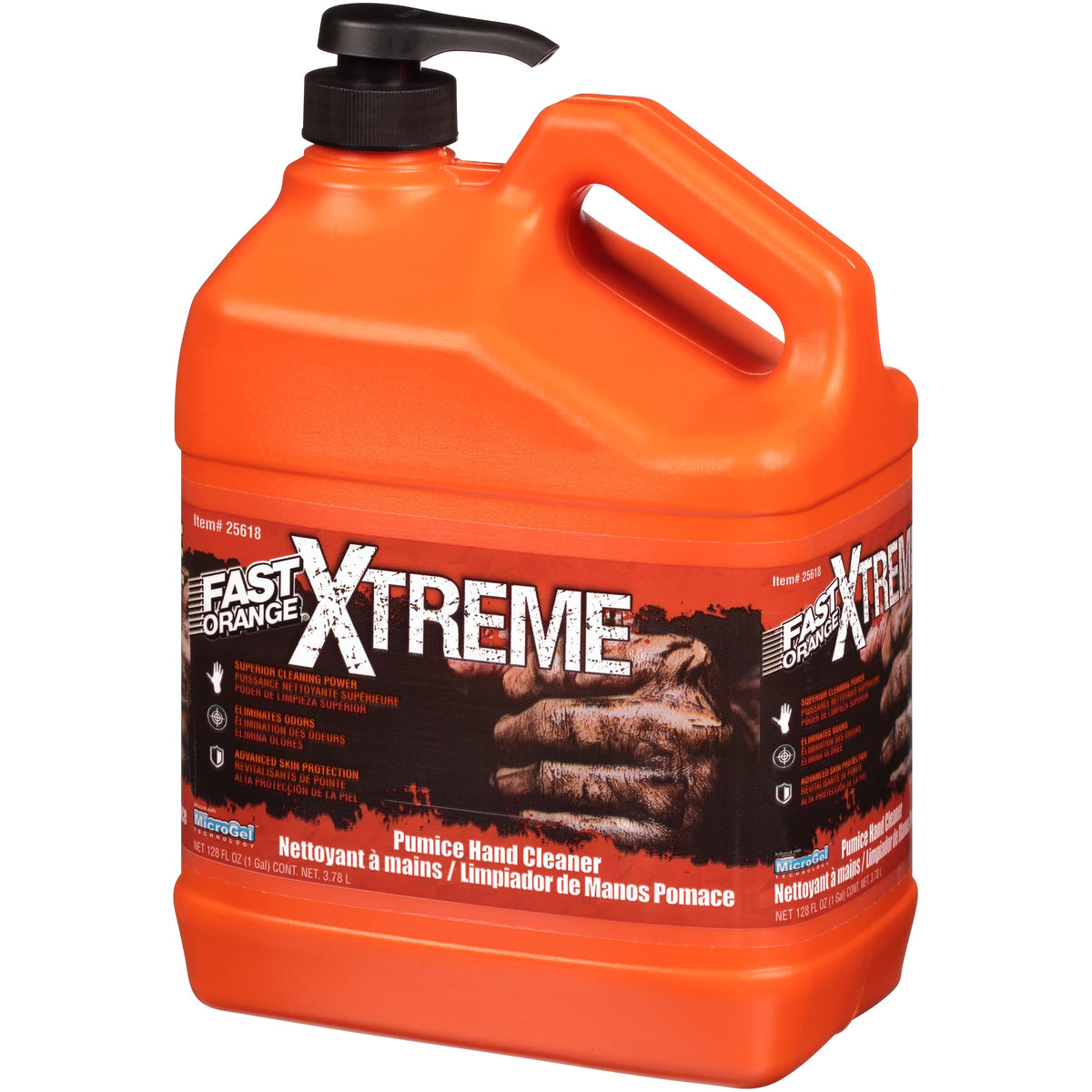 Fast Orange Xtreme Hand Cleaner bottle highlights powerful cleaning and odor neutralizing action.