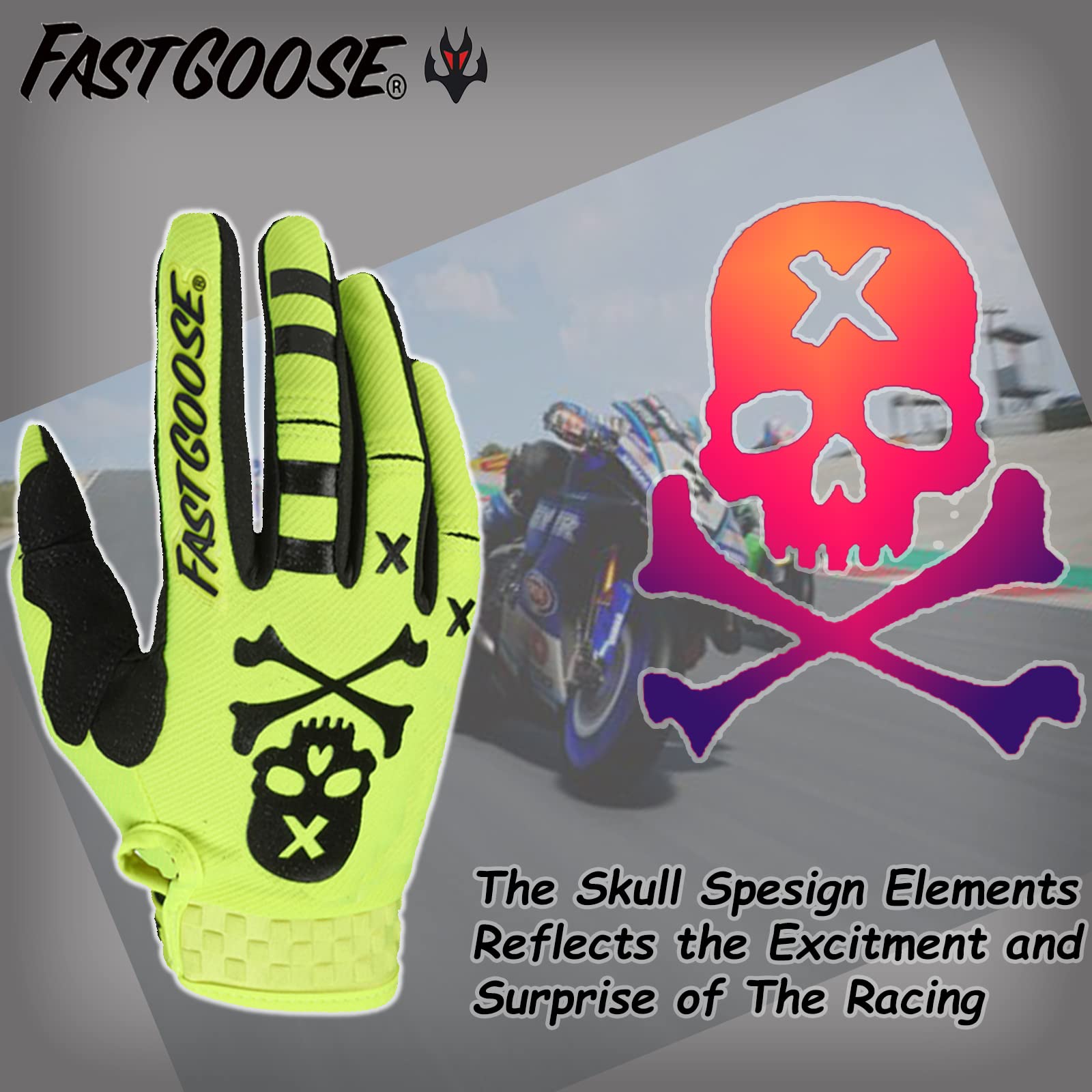 FASTGOOSE dirt bike gloves adjustable closure for a secure fit.