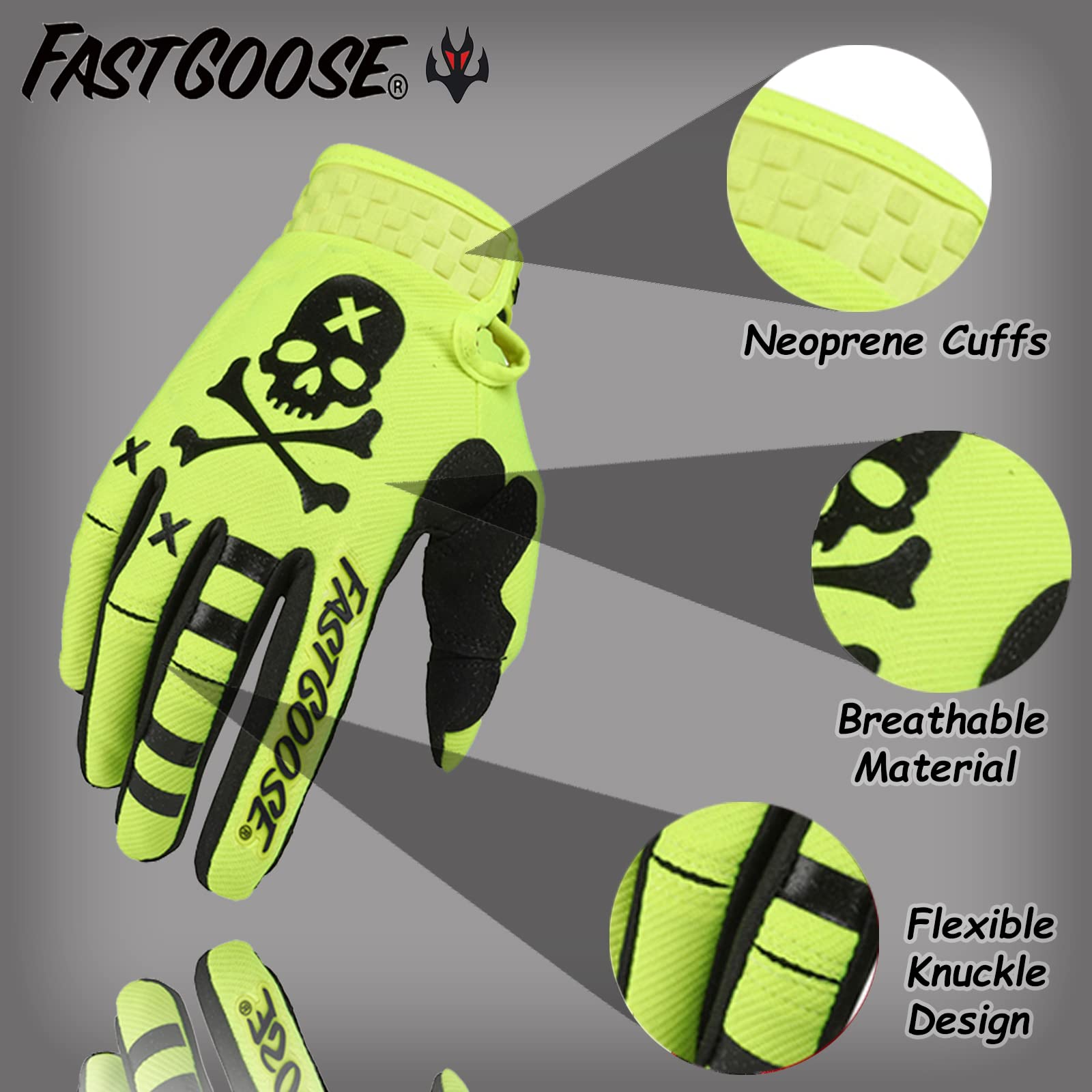 FASTGOOSE dirt bike gloves anti-slip palm for firm handlebars grip.