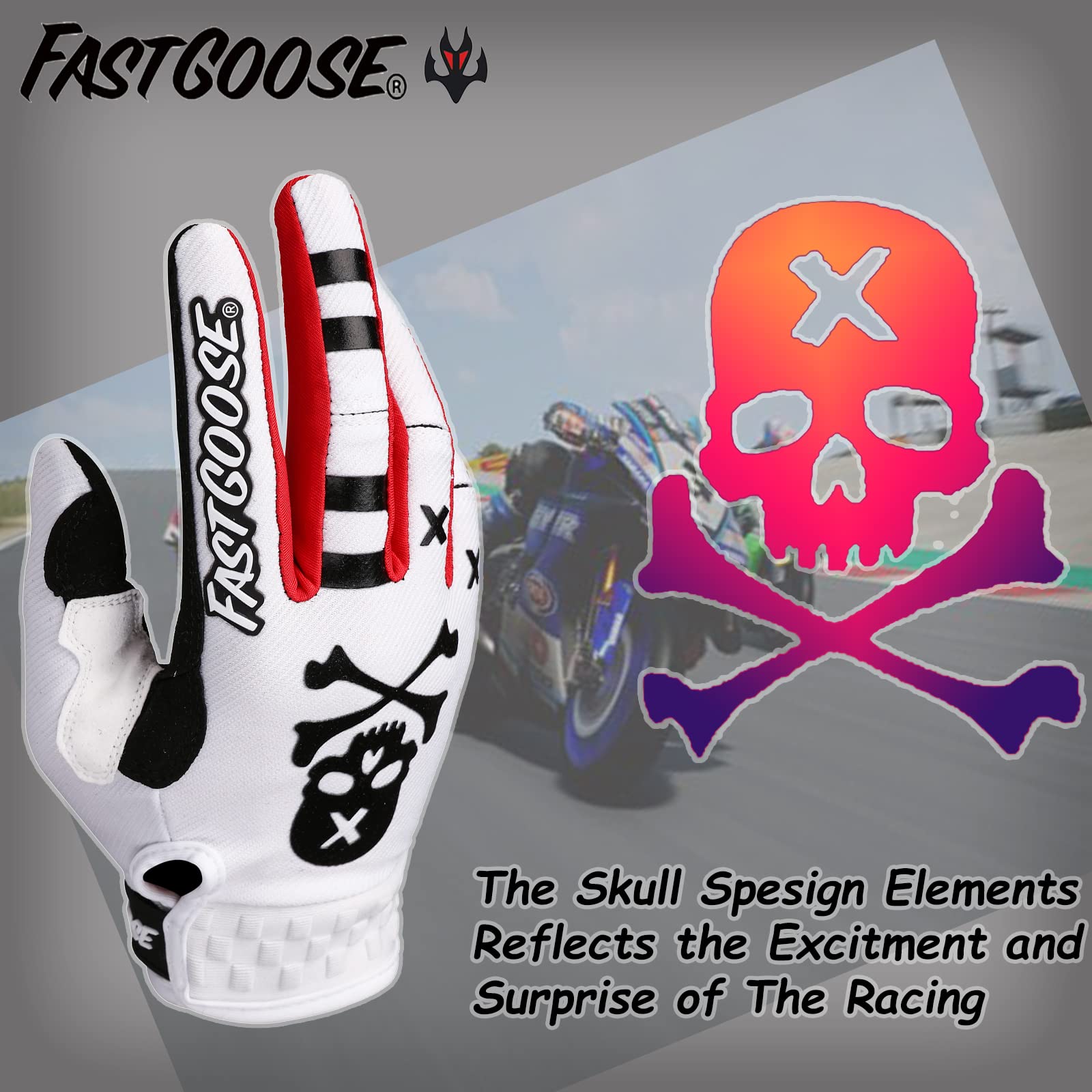 FASTGOOSE Dirt Bike Gloves secure hook-and-loop closure for a custom fit.