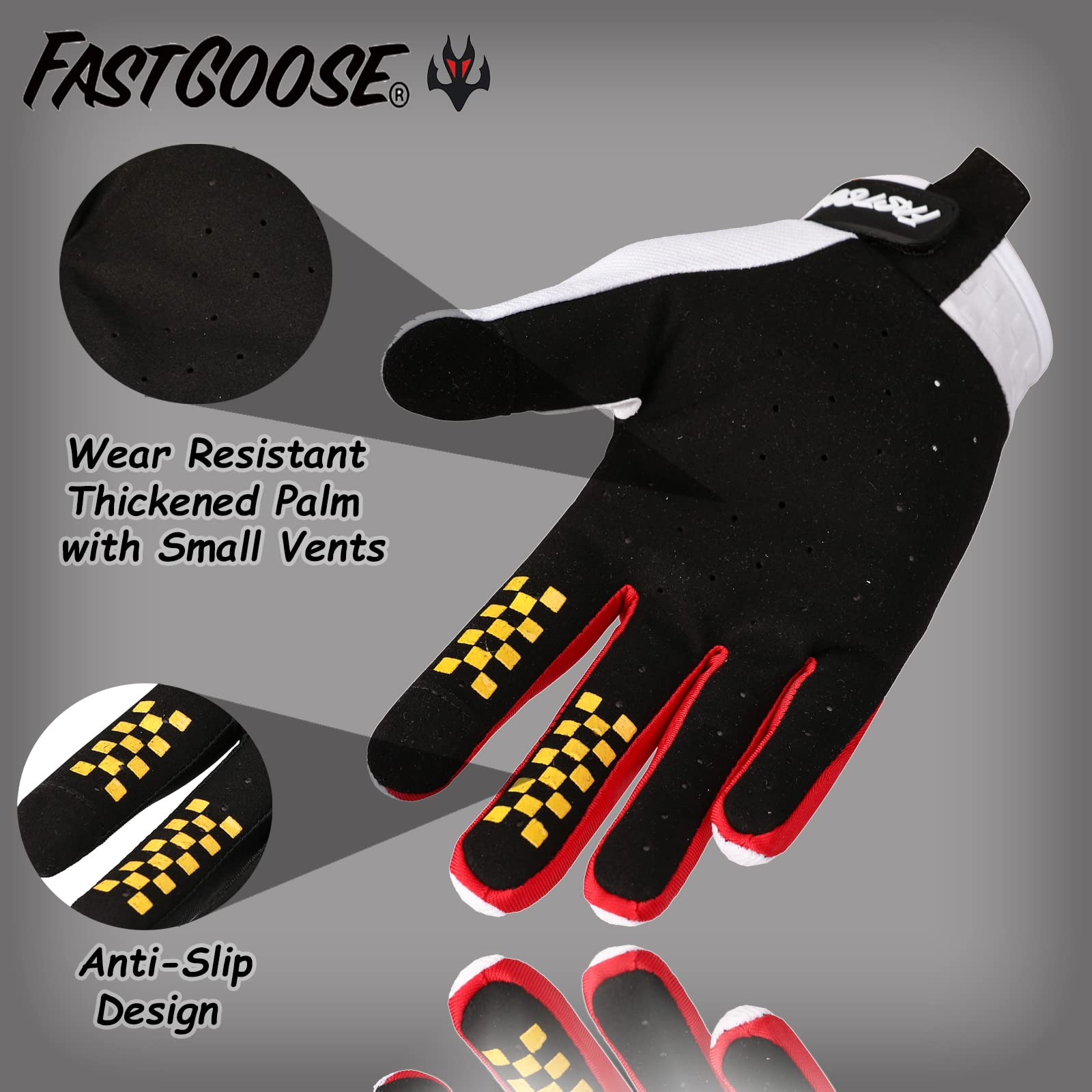 FASTGOOSE Dirt Bike Gloves touchscreen-ready fingertips for quick device access.