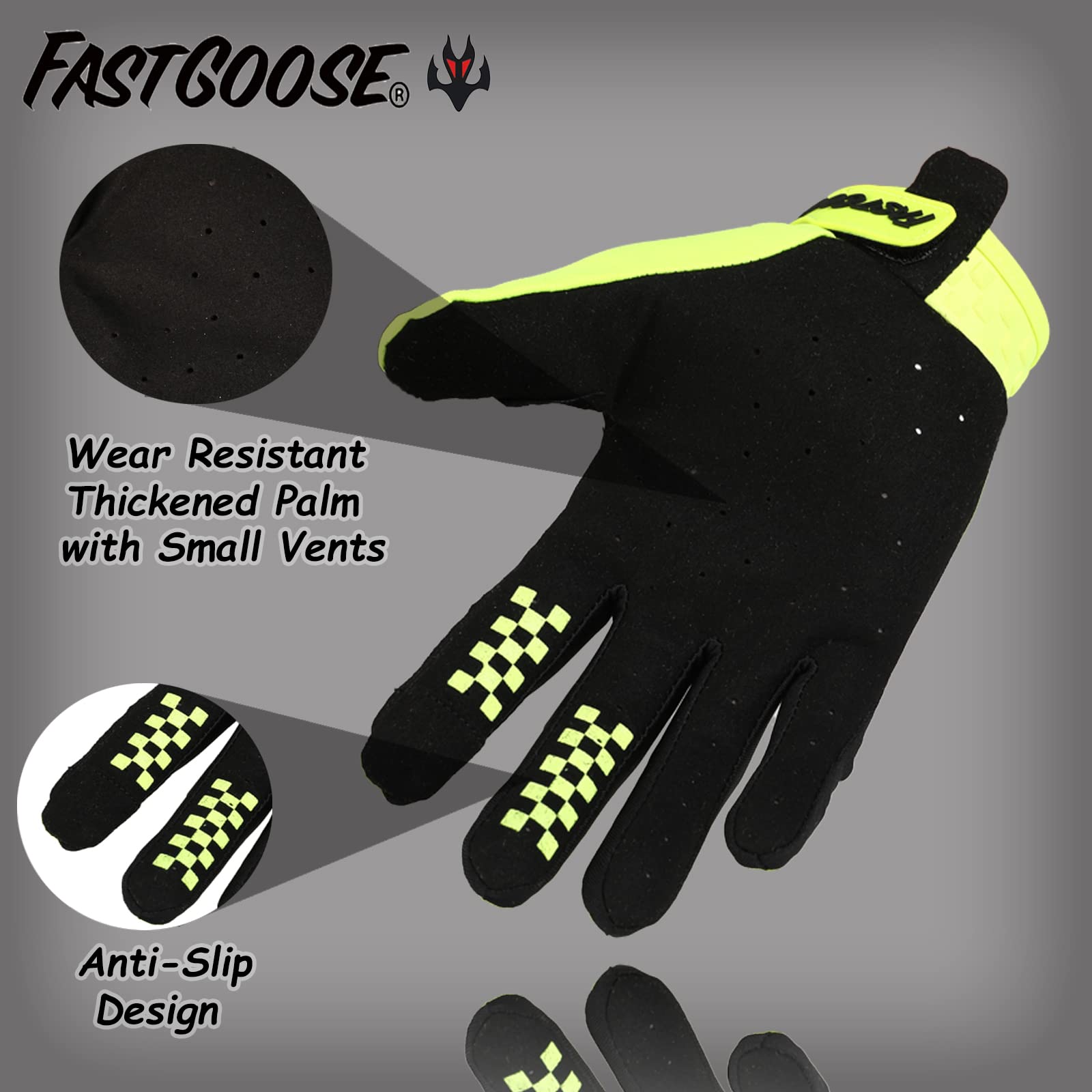 FASTGOOSE dirt bike gloves touchscreen thumb/index/middle for phone use.