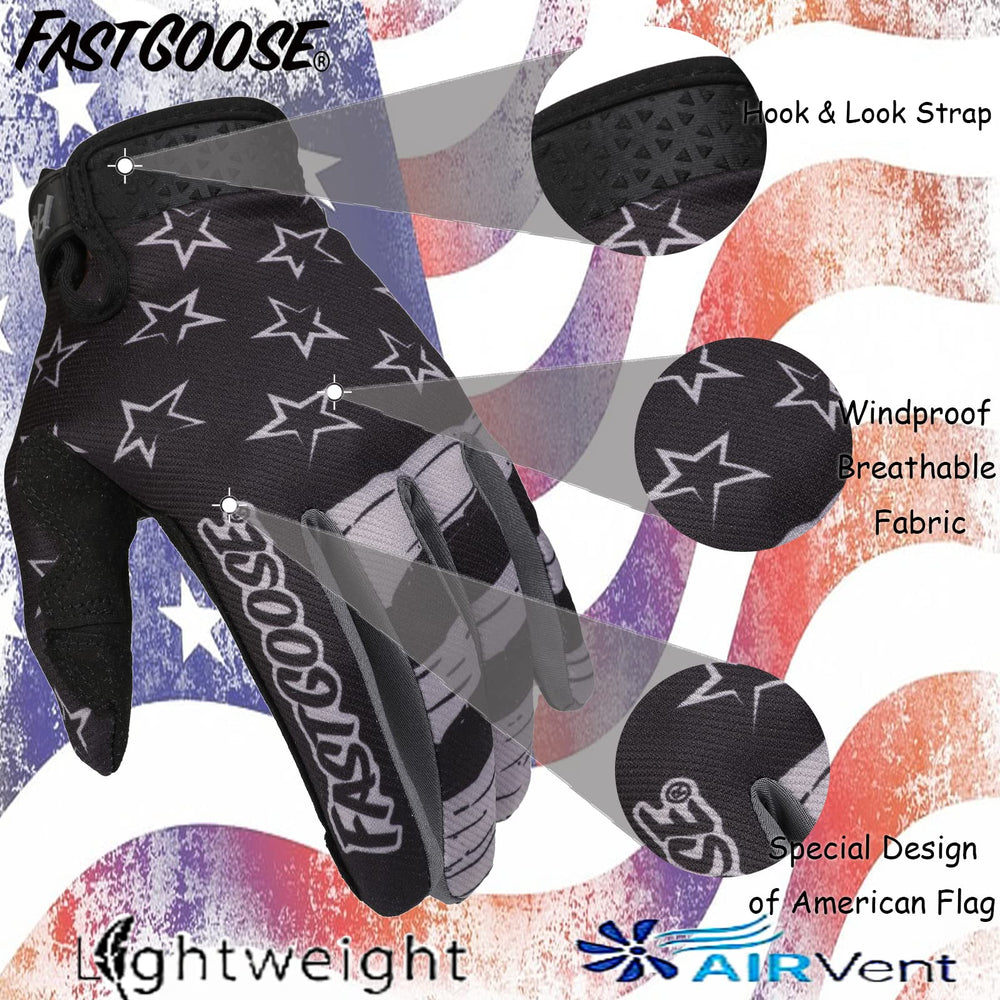 FASTGOOSE gloves with stretchy fabric for a flexible, snug fit during rides.