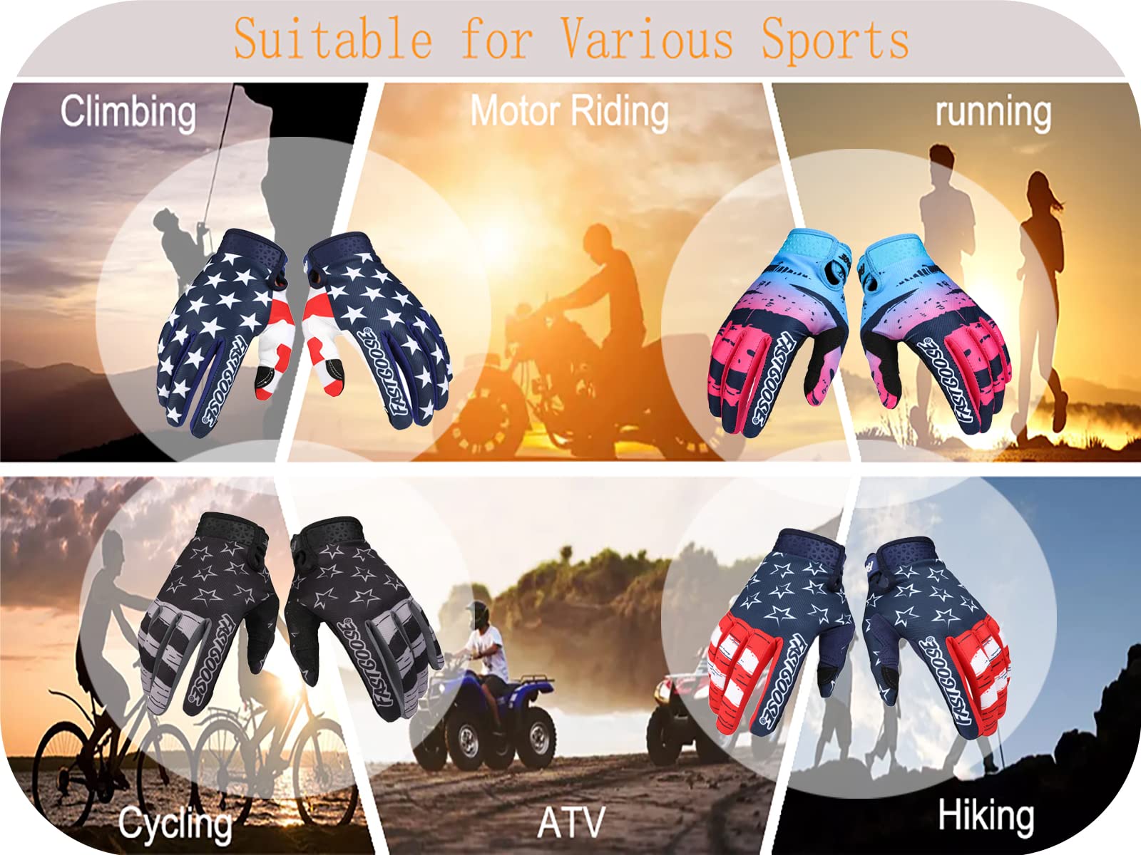 FASTGOOSE gloves suited for off-road riding and multi-sport use.