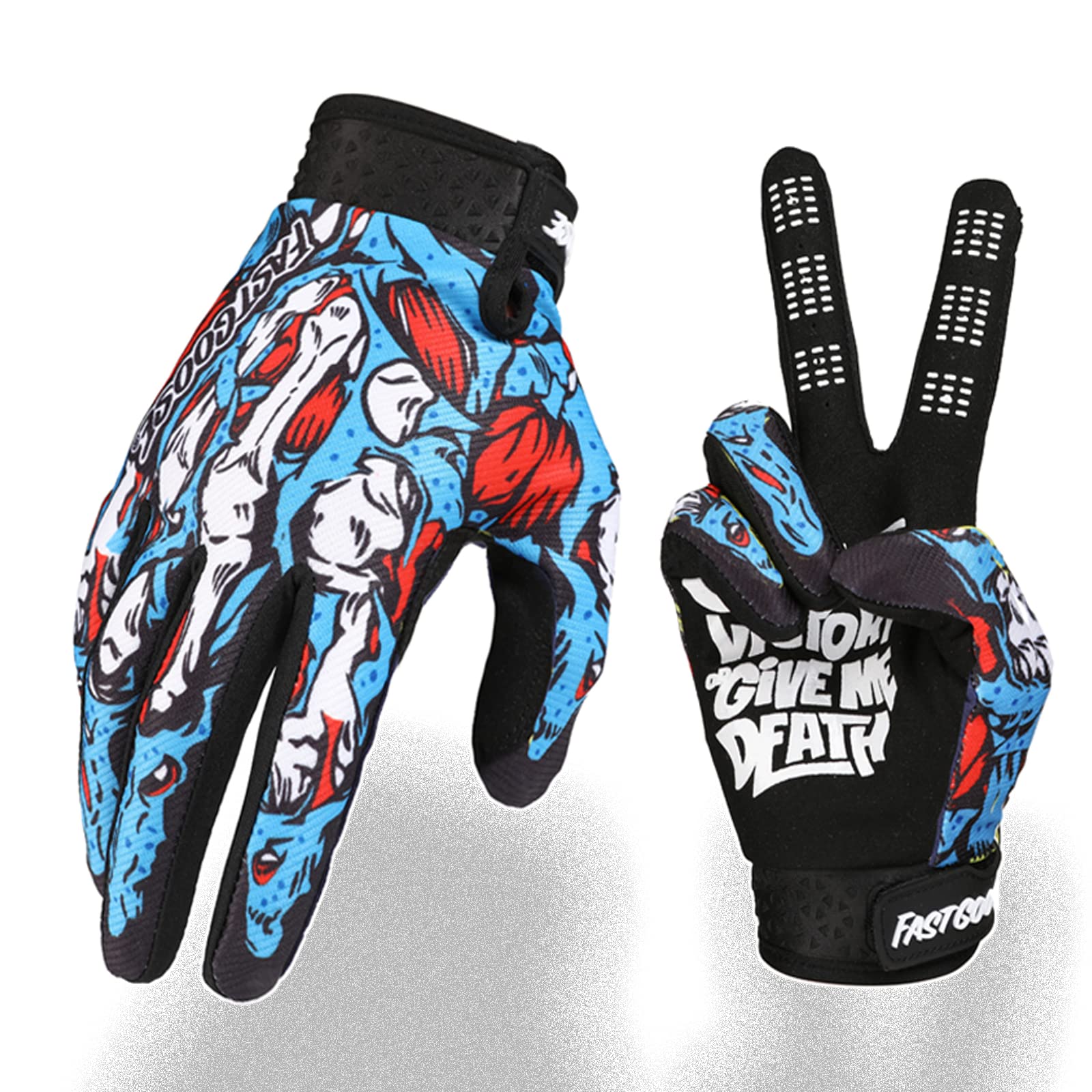 FASTGOOSE Skeleton-Paw gloves in blue offer breathable comfort and secure grip.