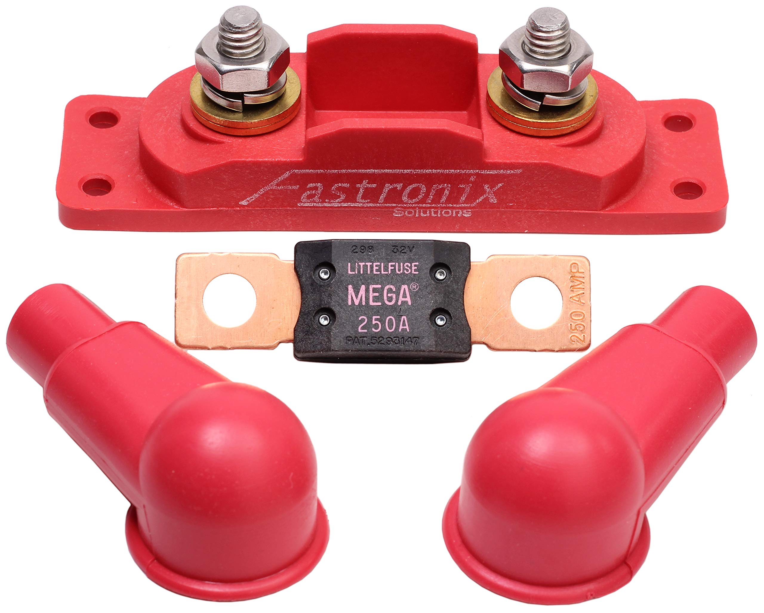 Boot covers and 250A fuse shown with rugged build designed for tow vehicles.