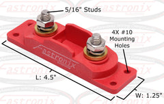 Fastronix fuse kit mounted on a vehicle, highlighting 4 mounting holes for flexible installation.