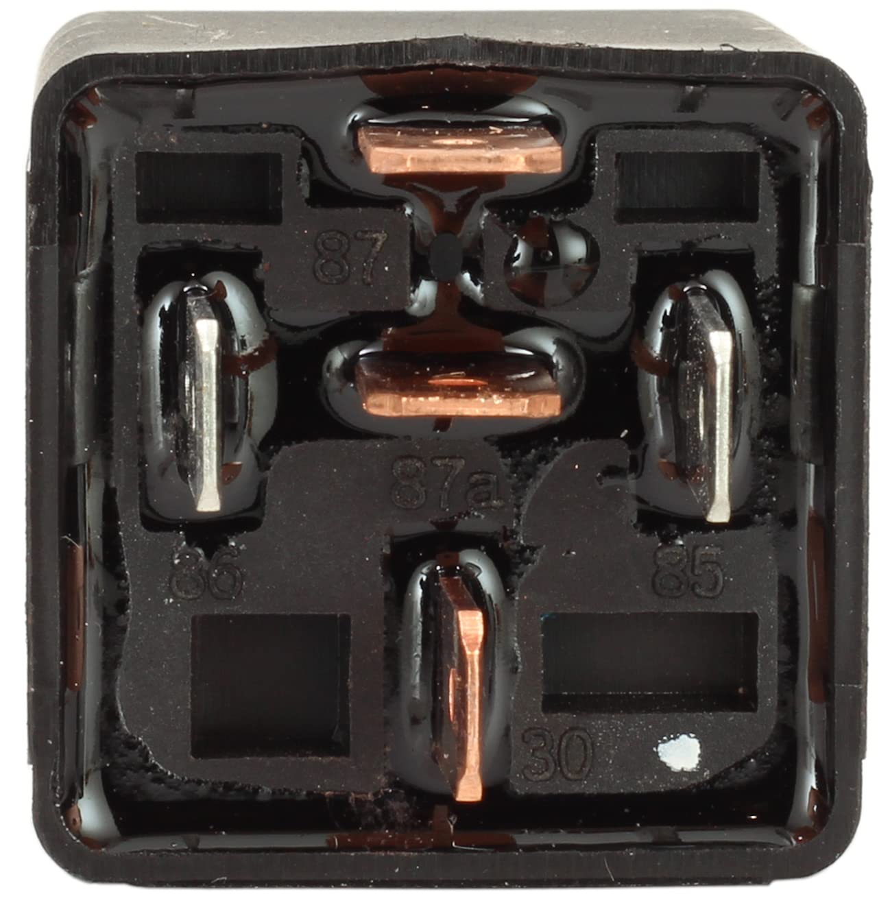 Fastronix 40/60A relay with mounting tab and hole for secure installation.