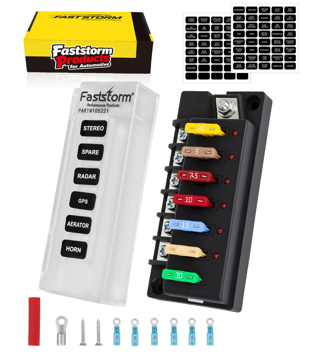 FASTSTORM 6-circuit fuse panel enables compact, organized wiring for autos, boats, and RVs.