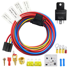 FASTSTORM electric fan relay kit with a waterproof 60A relay for durable cooling control.