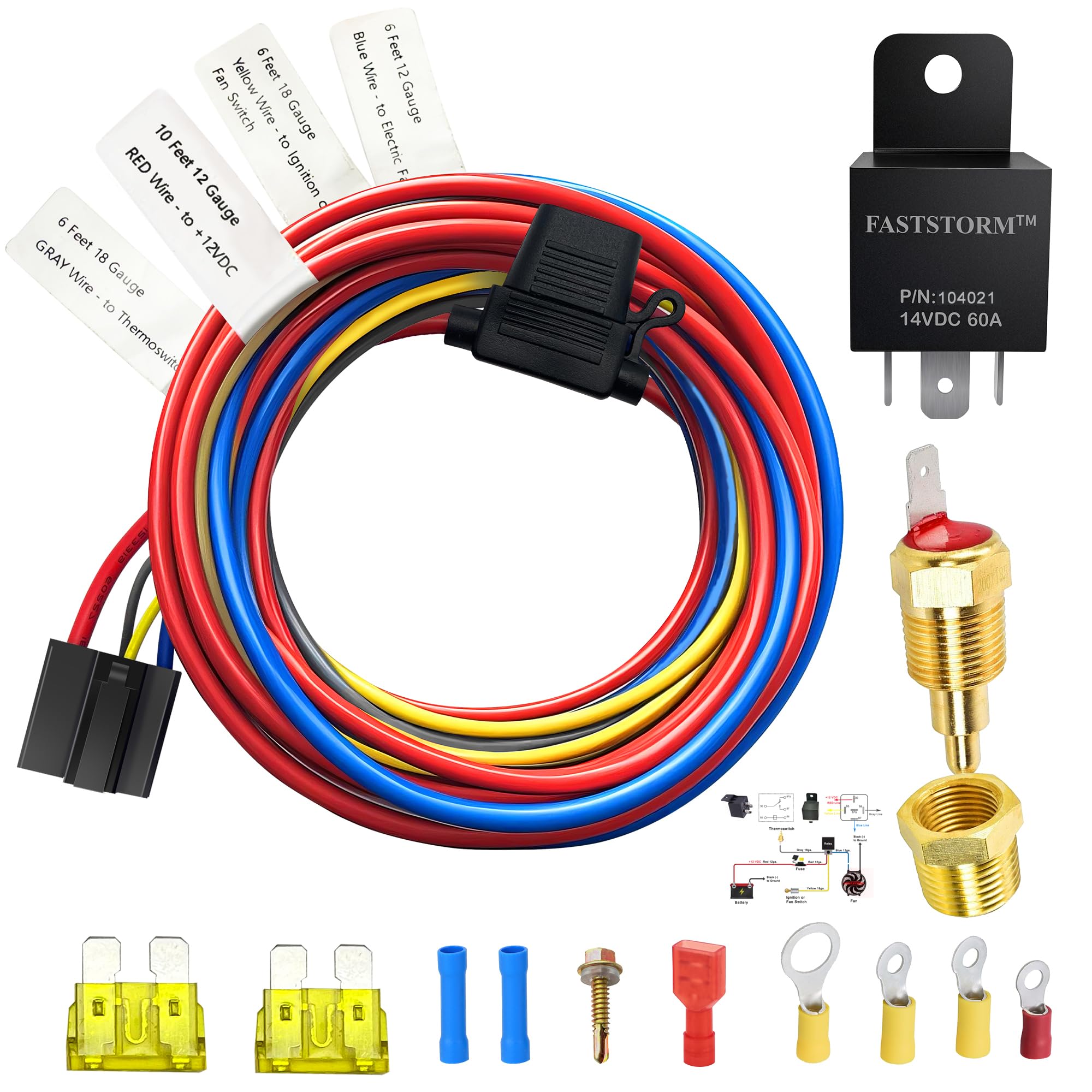 FASTSTORM electric fan relay kit 60amp in engine bay for reliable cooling.