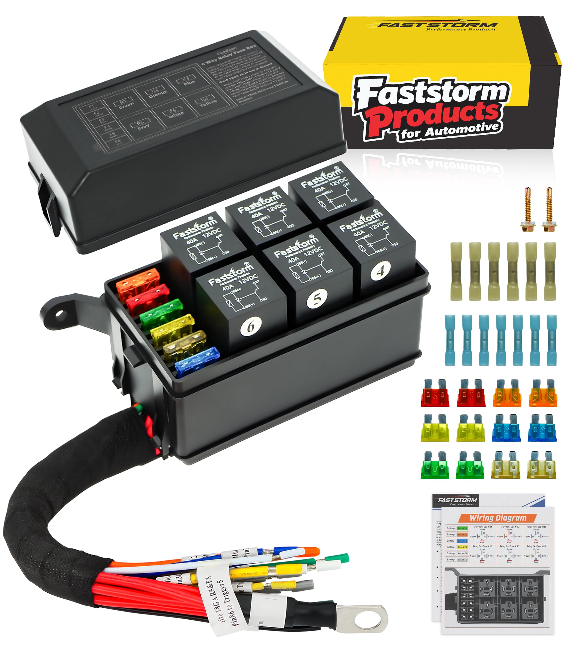 FASTSTORM fuse relay box front view with built-in diodes for surge protection