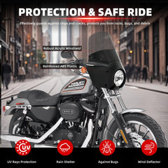 FATECIM 13 inch smoke windshield with durable mounting for Harley Sportster