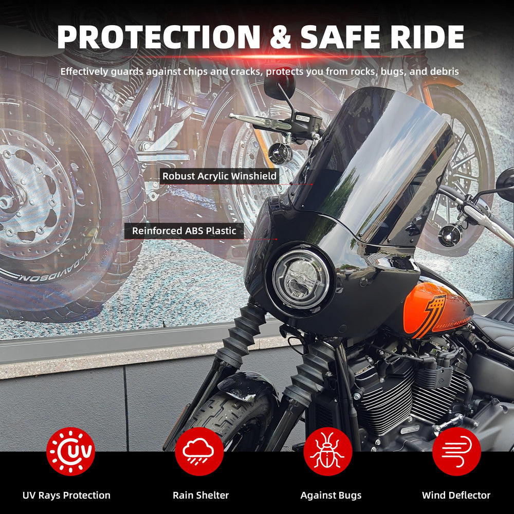 FATECIM 15 inch smoke windshield adds visibility and a bold look for Harley
