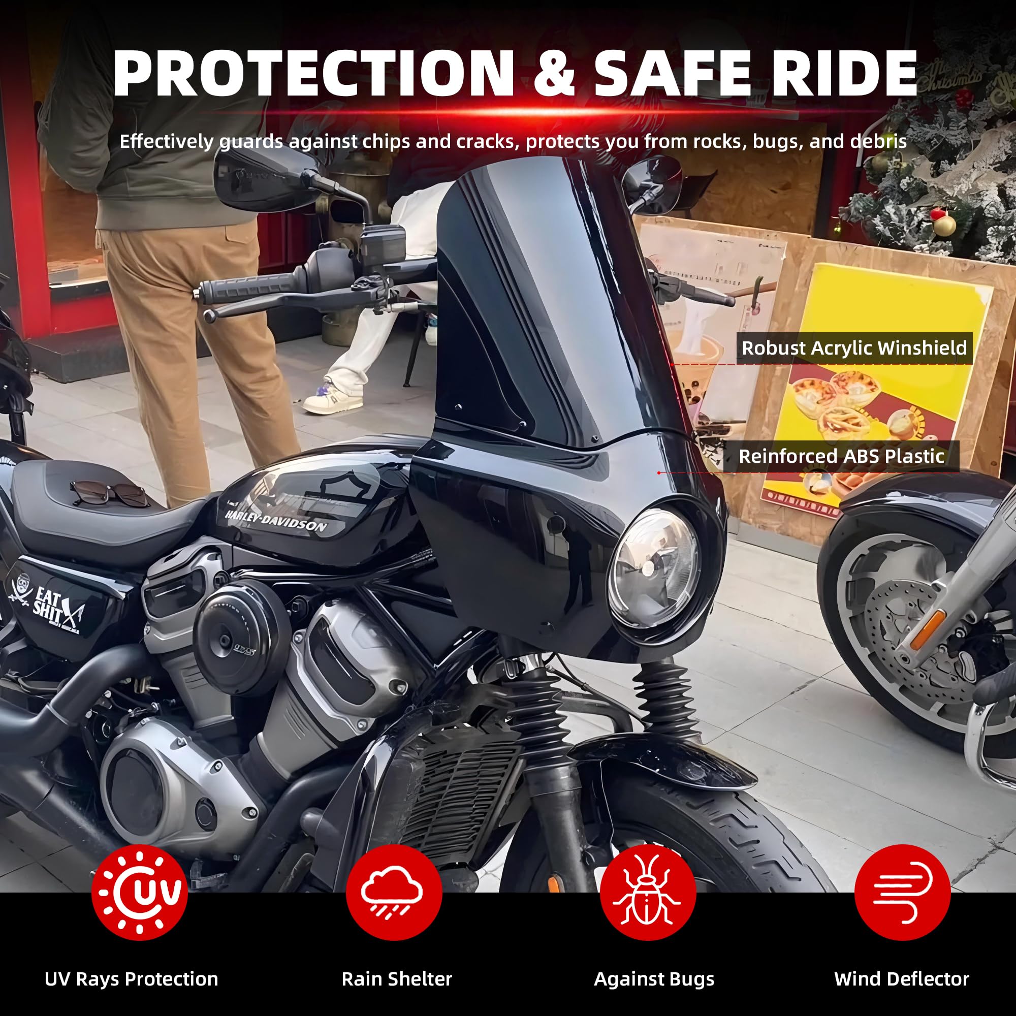 FATECIM dark smoke 15-inch windshield on Harley sportster profile