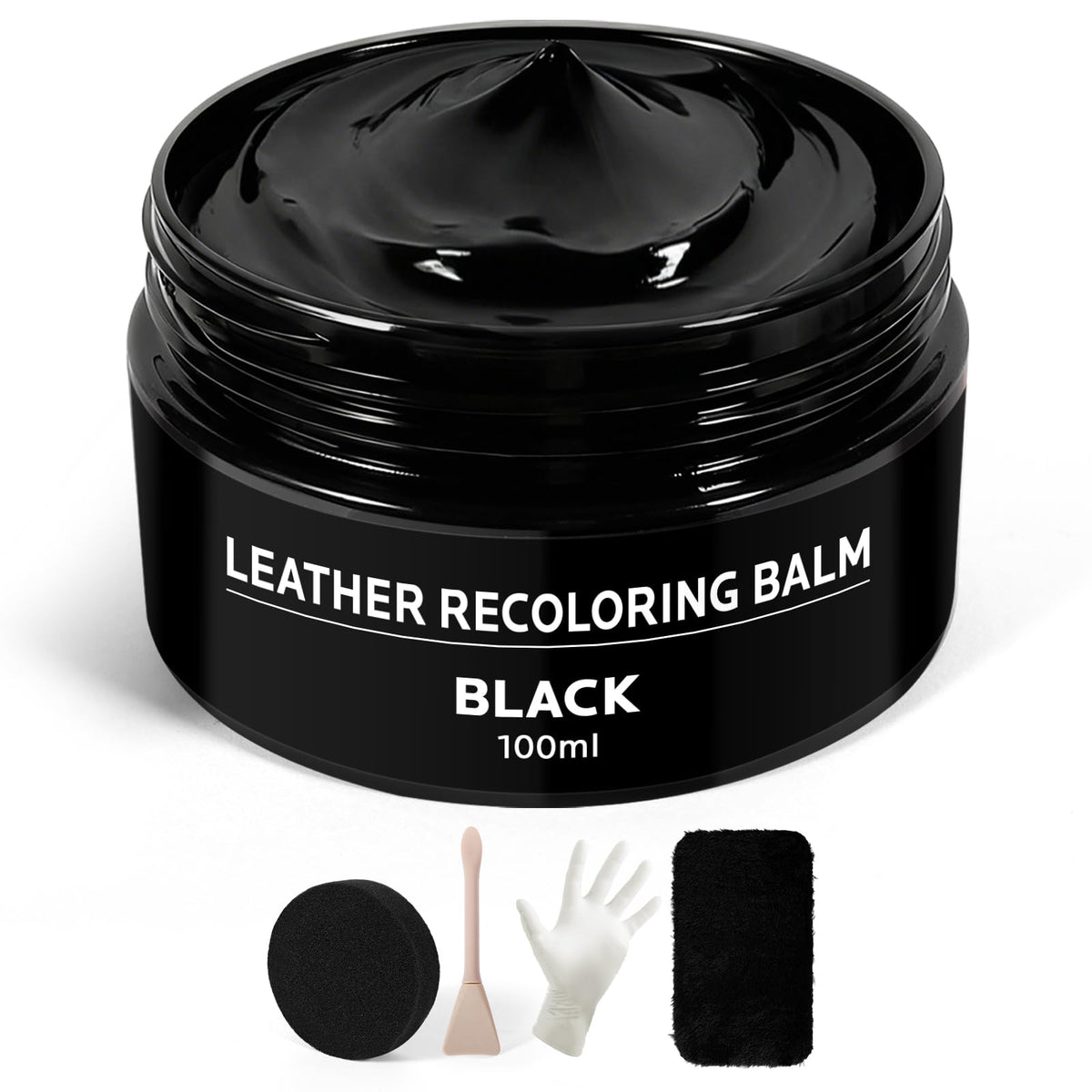 FAVIRZCE black leather balm bottle closeup showing easy dye application for quick touch-ups.