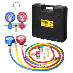 FavorCOOL HVAC gauges with 3 way manifold for precise refrigerant diagnostics on site