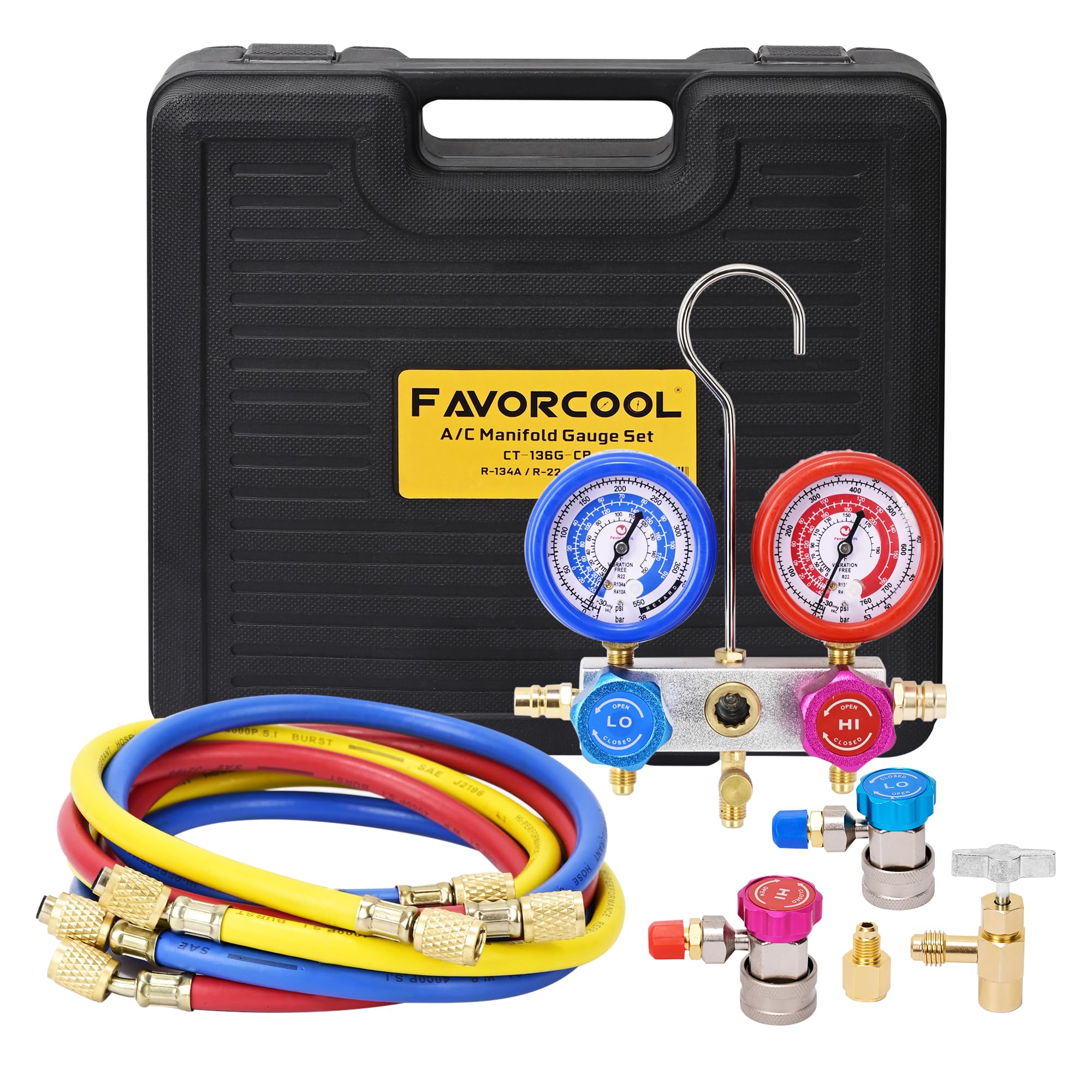 FavorCOOL four foot hoses provide color coded safety during R410a charging