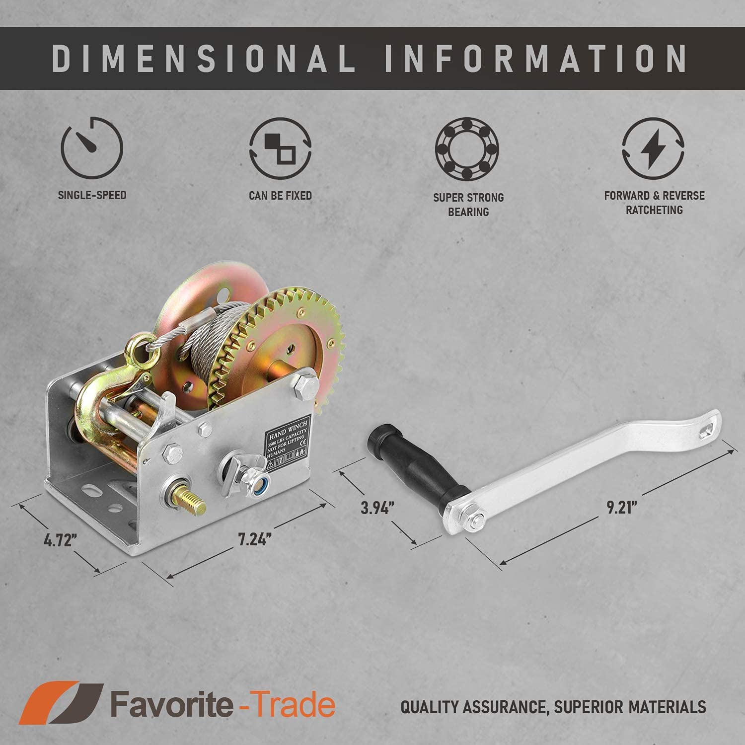 Favorite-Trade winch with zinc-plated finish resisting rust in harsh weather