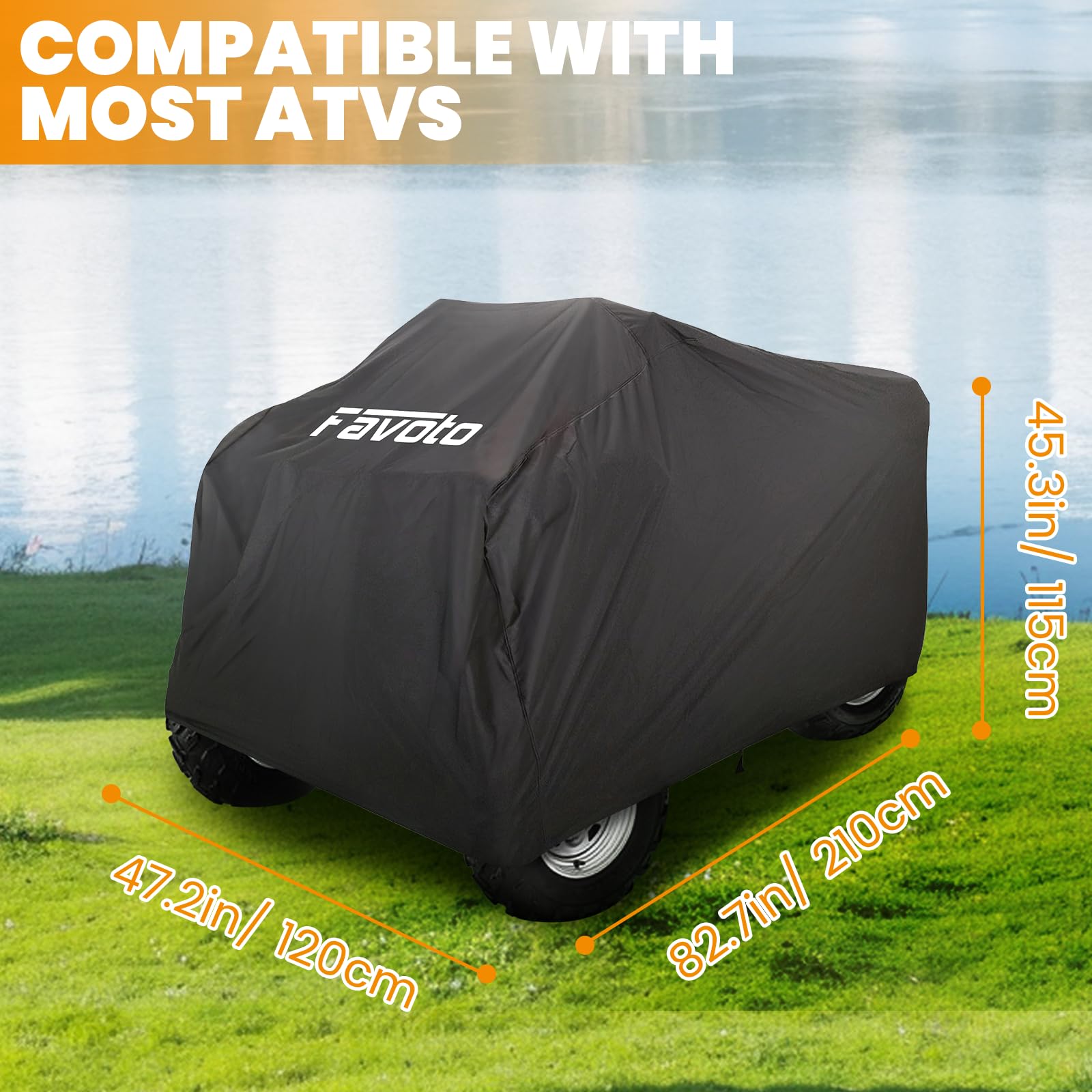 Favoto ATV cover shows windproof buckle securing a snug fit.