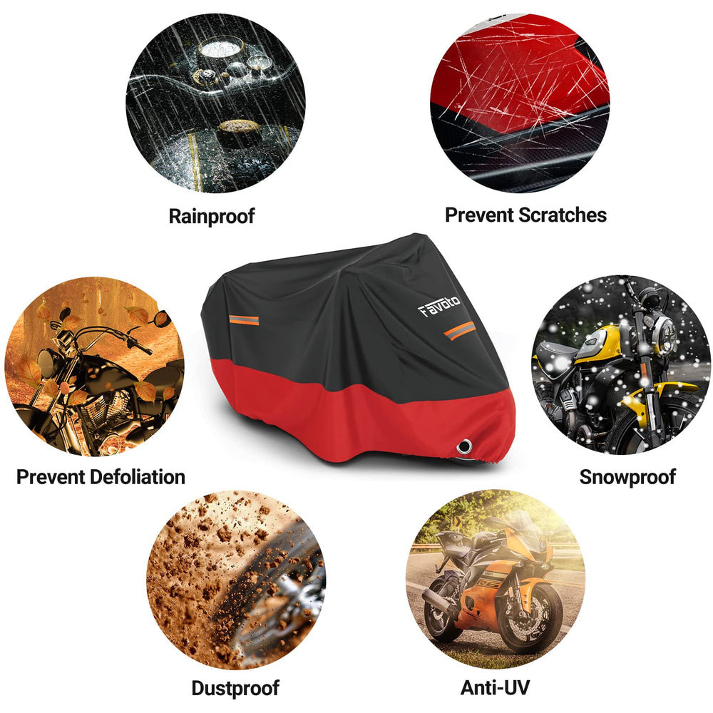 Favoto cover length 86.6 inches signaling broad compatibility with many bikes.
