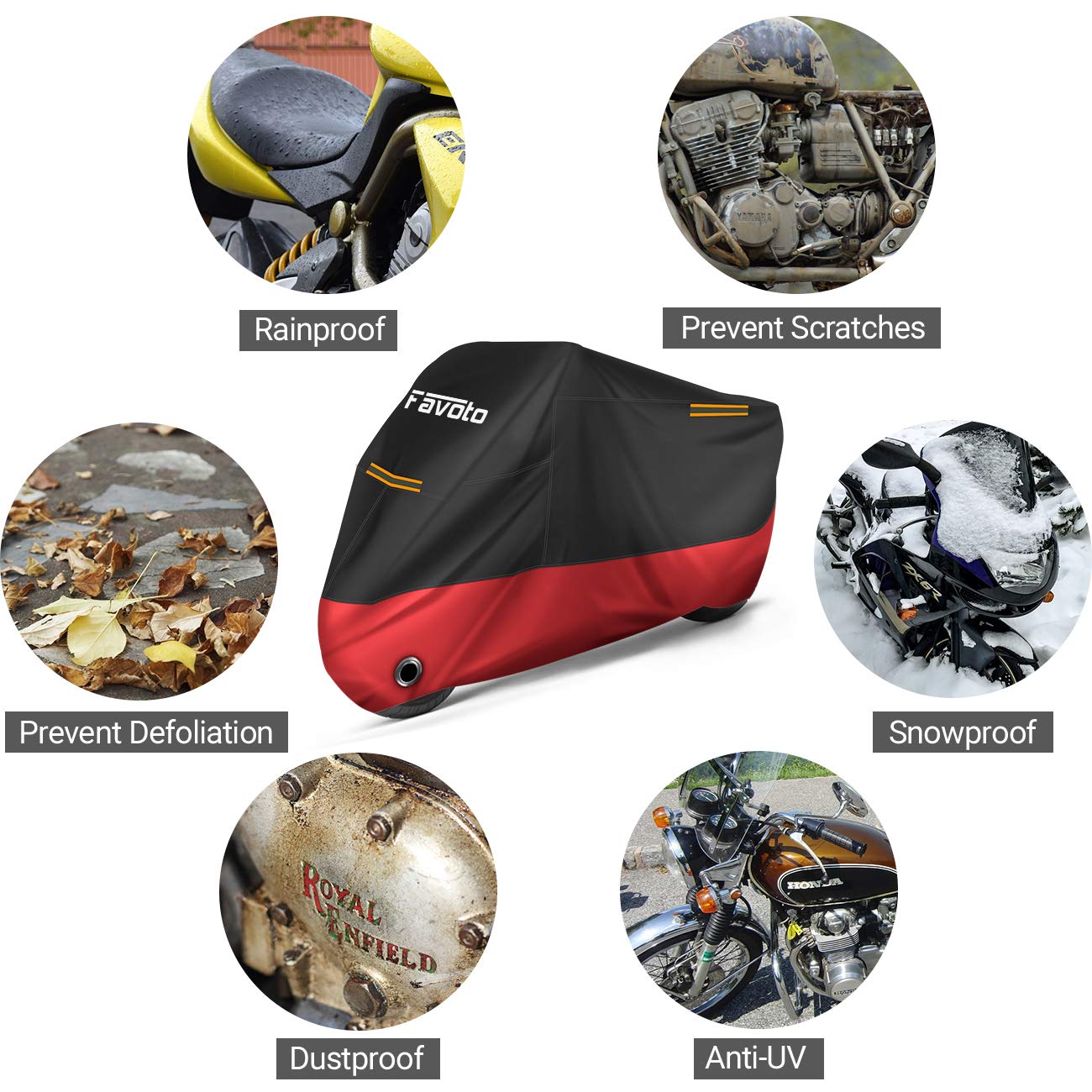 Favoto motorcycle cover includes a storage bag for easy stowage