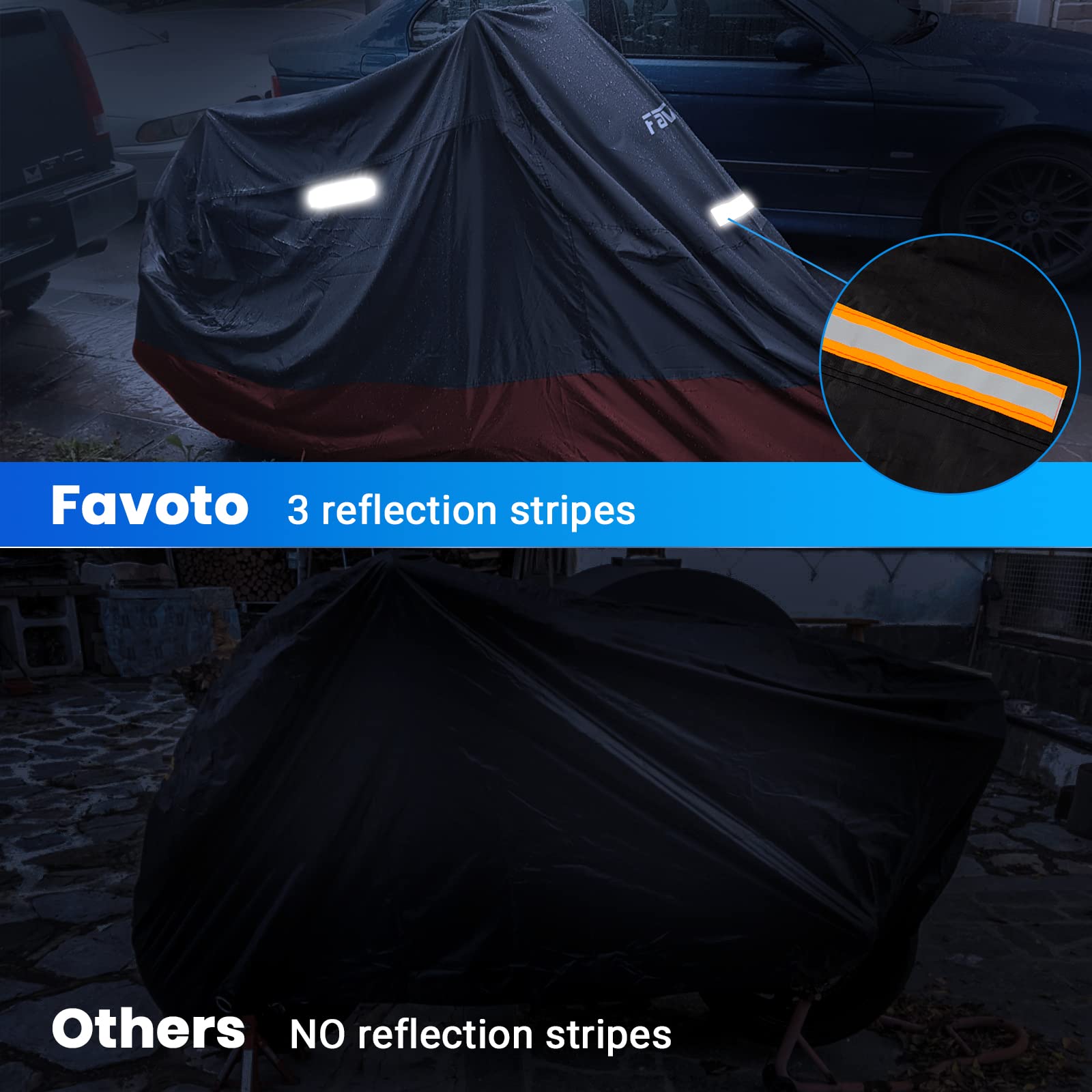Favoto motorcycle cover storage bag included for easy packing and organization.