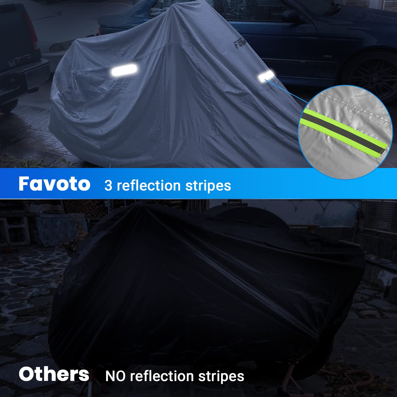 Favoto universal-fit cover accommodates most bikes for versatile outdoor use