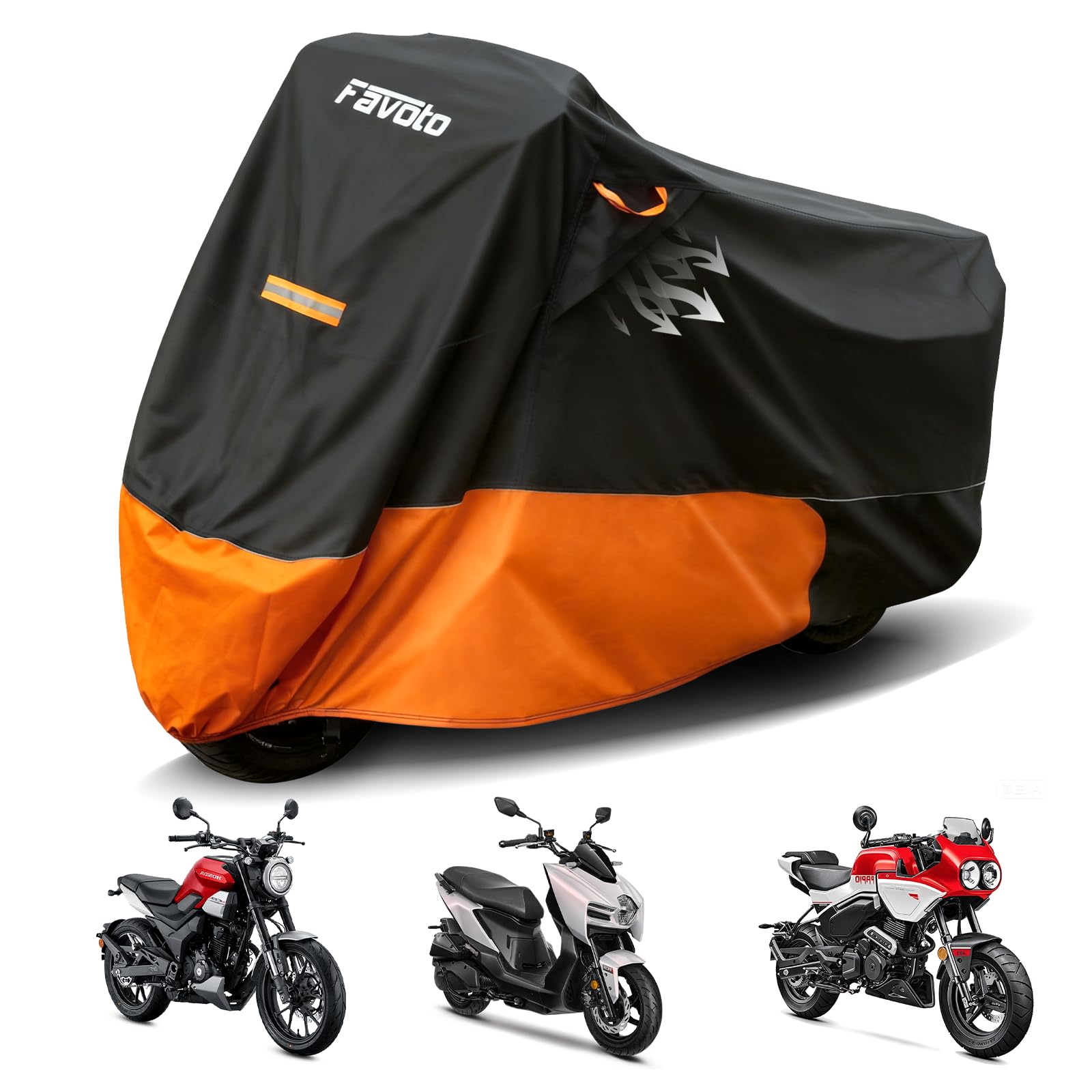 Favoto motorcycle cover waterproof outdoor protects bike from rain and sun.