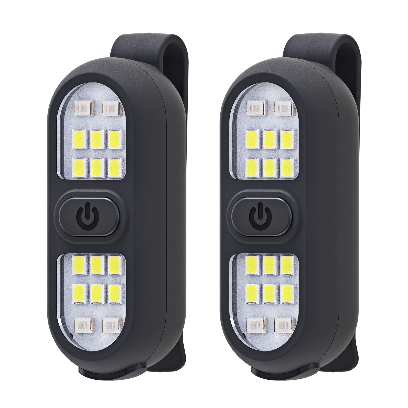 Faxins front view clip-on flashlight showing bright beam for visibility