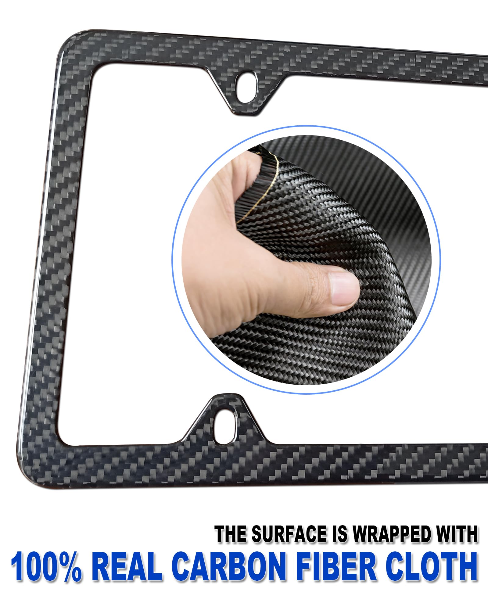 FBJTDQ carbon fiber license frame 4-hole design keeps stickers visible on all corners