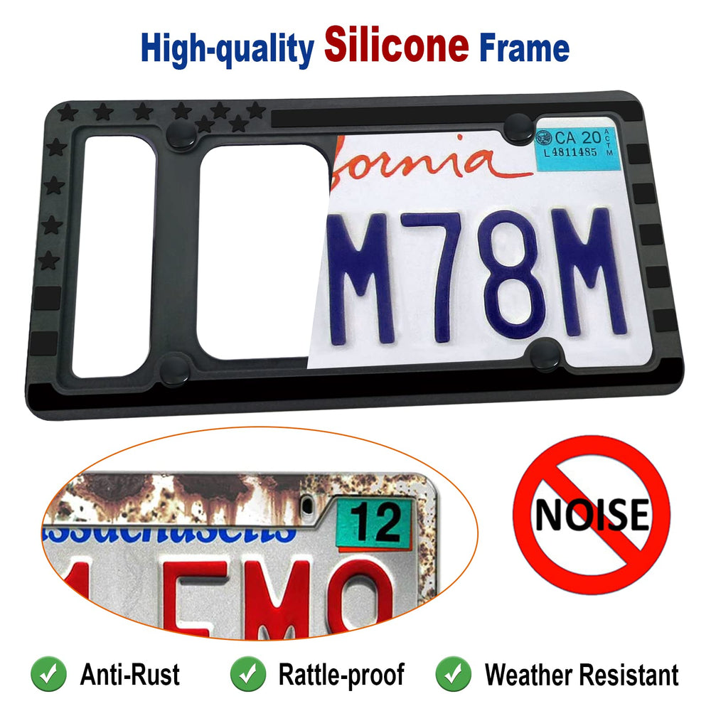 FBJTDQ silicone American flag frame rear view shows rustproof, rattle-free mounting.