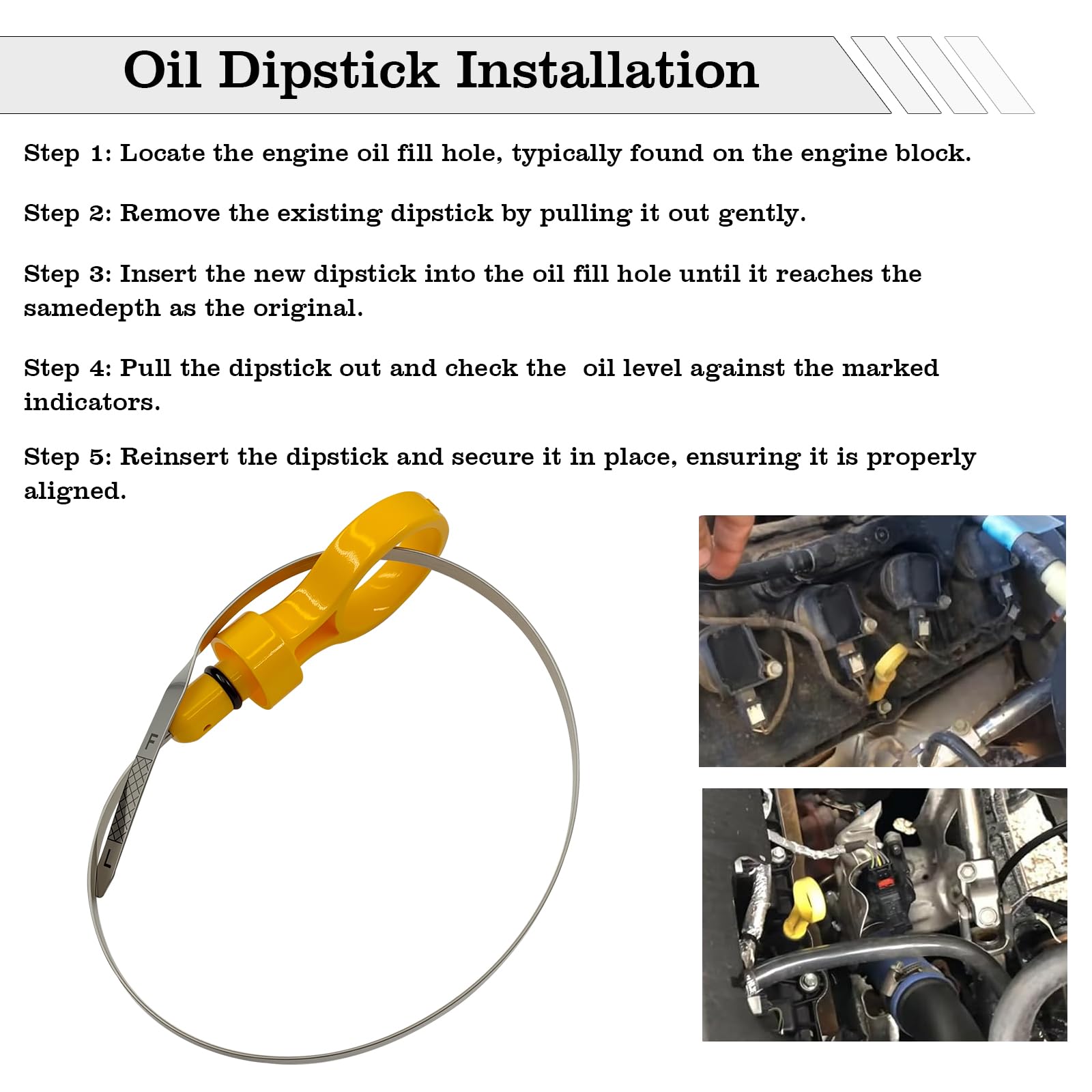FBLOWMOD 2403810S dipstick stainless steel resists rust and corrosion.