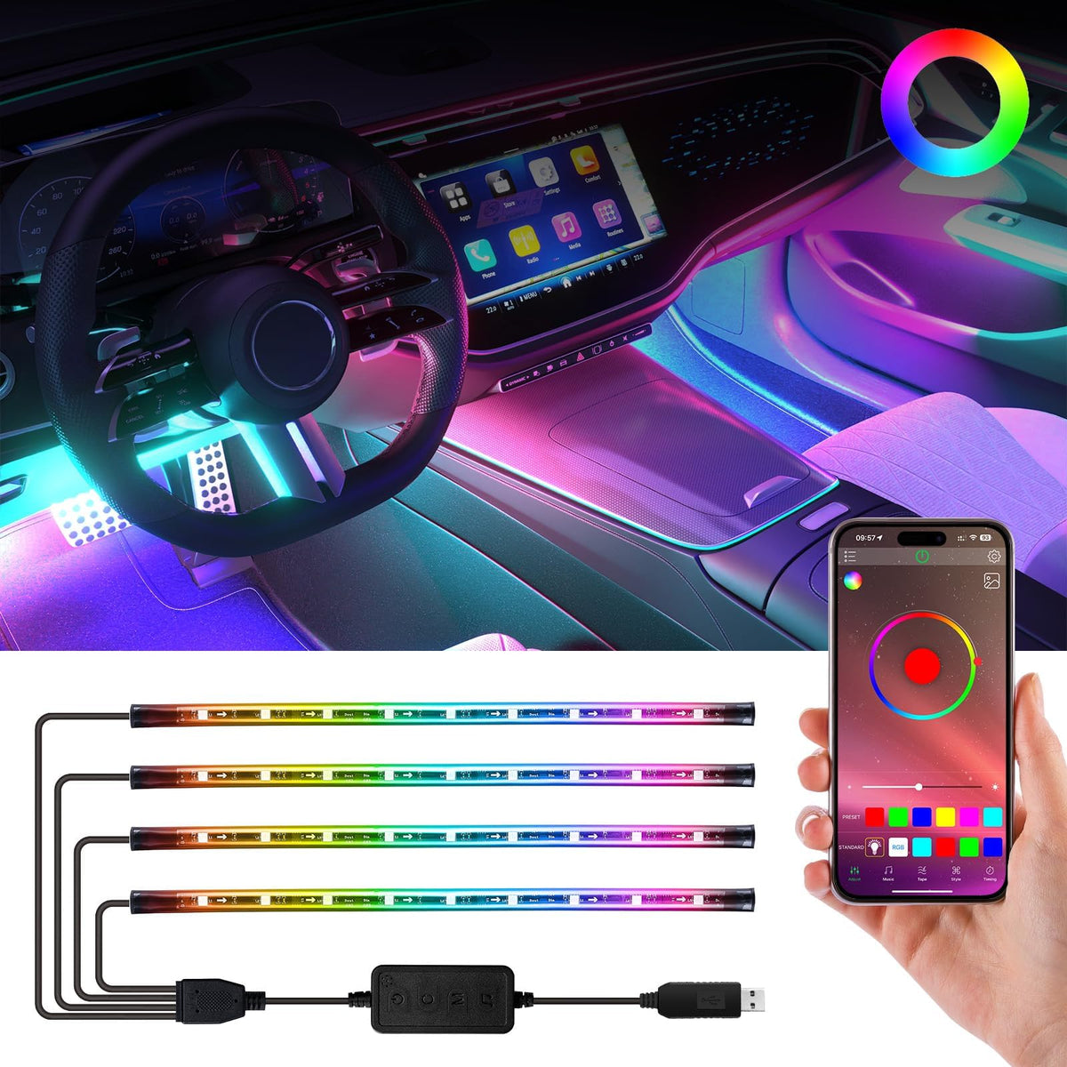 FCPVHOY car LED interior lights offering 16 million colors for customizable cabin ambiance