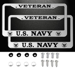 FDCHTUNGS US Navy veteran license plate frames in silver for durable mounting.