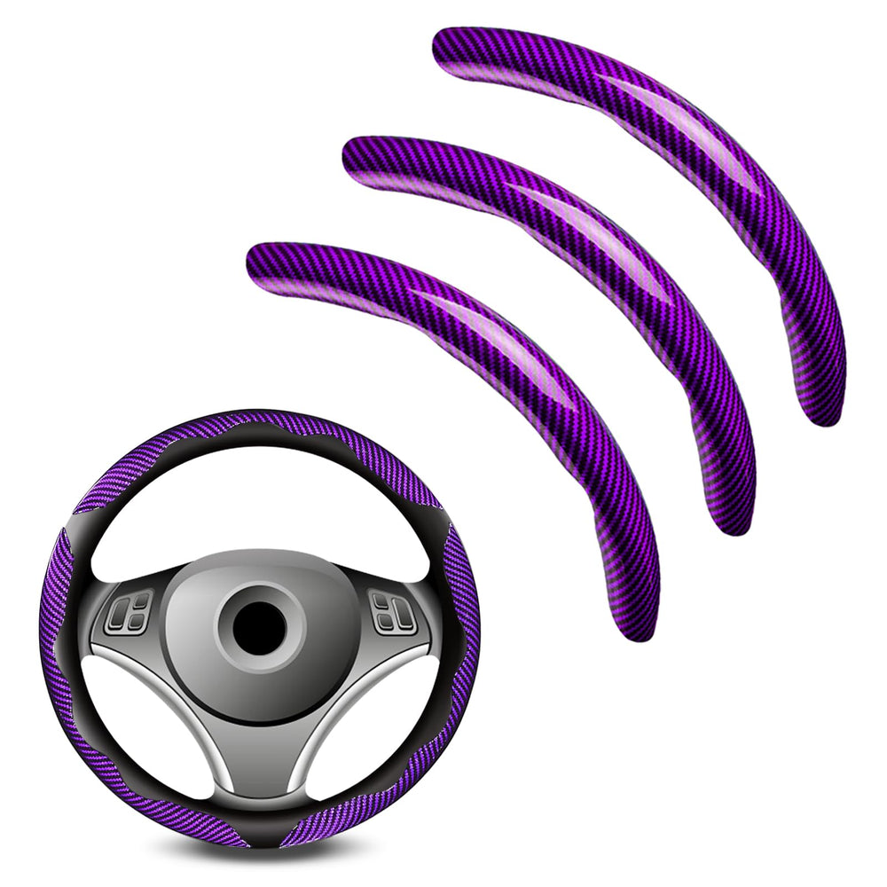 FDCTSD universal carbon fiber steering wheel cover front view in purple for a refreshed look.