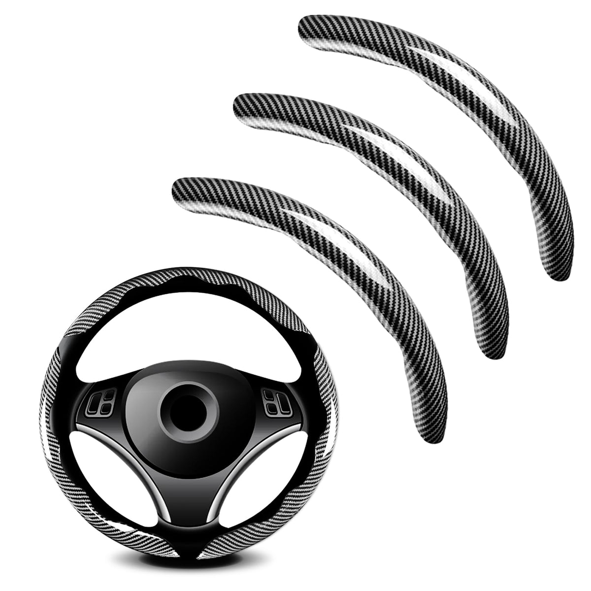 FDCTSD universal carbon fiber steering wheel cover front view shows silver finish for a refreshed interior