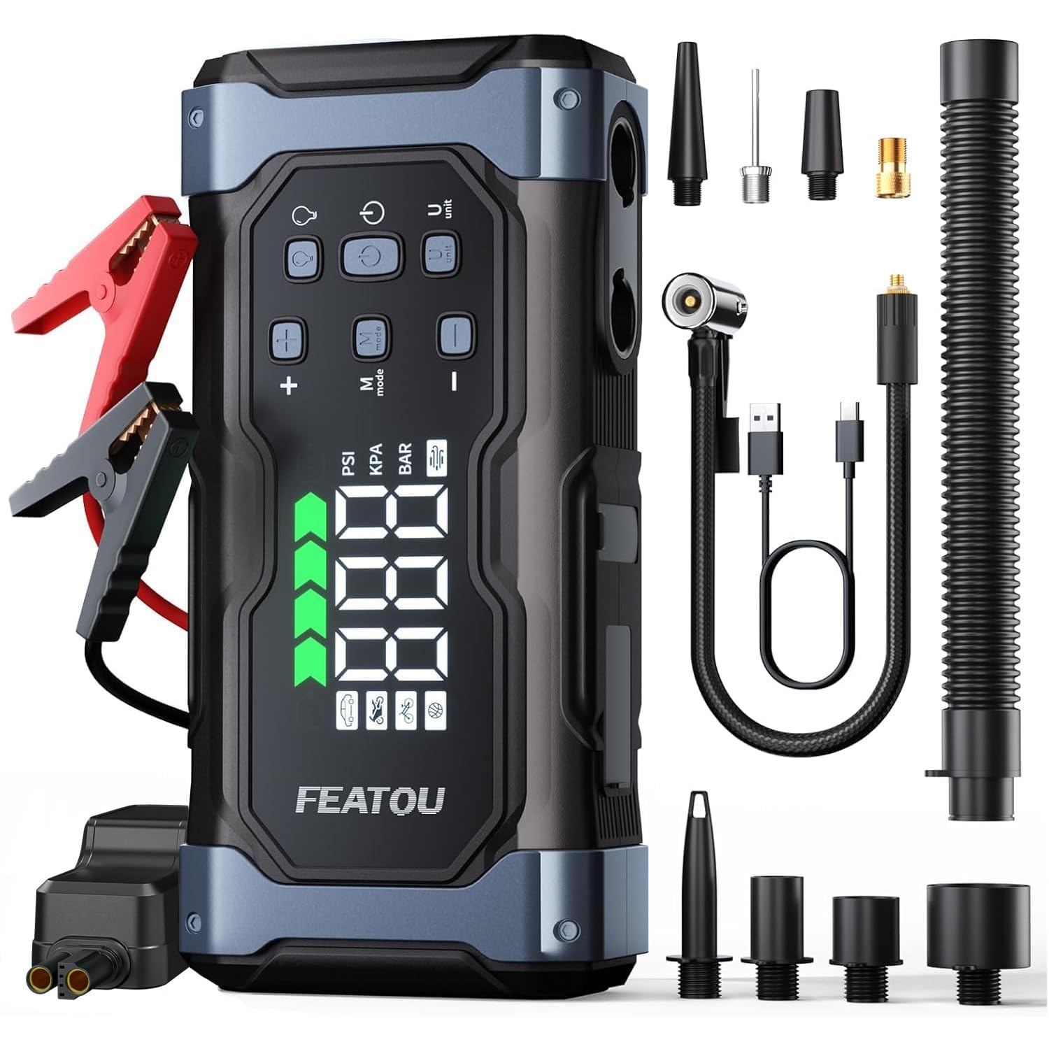 Featou 9000A jump starter front view ready for cold starts