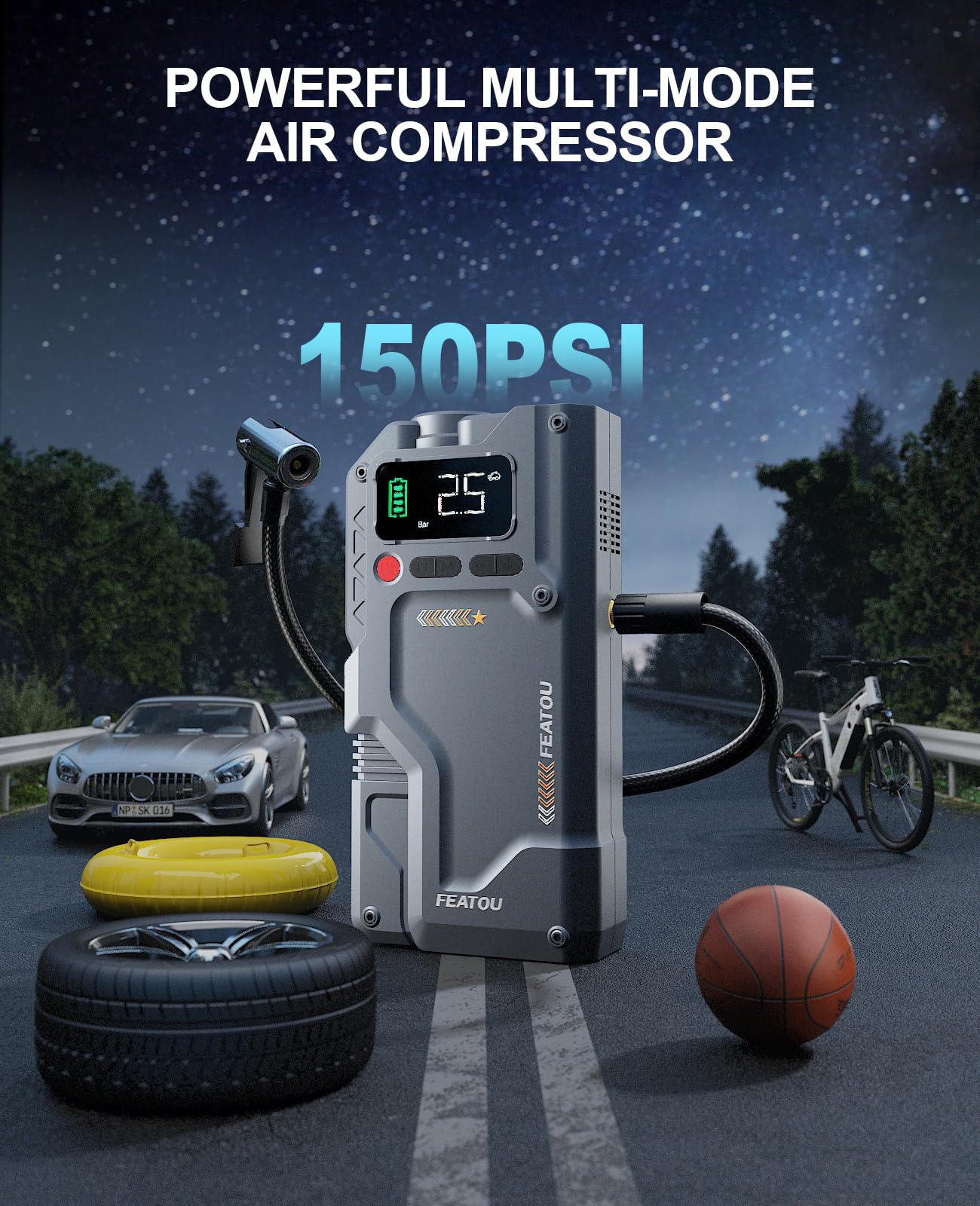 Featou 150 PSI digital tire inflator display aids precise inflation