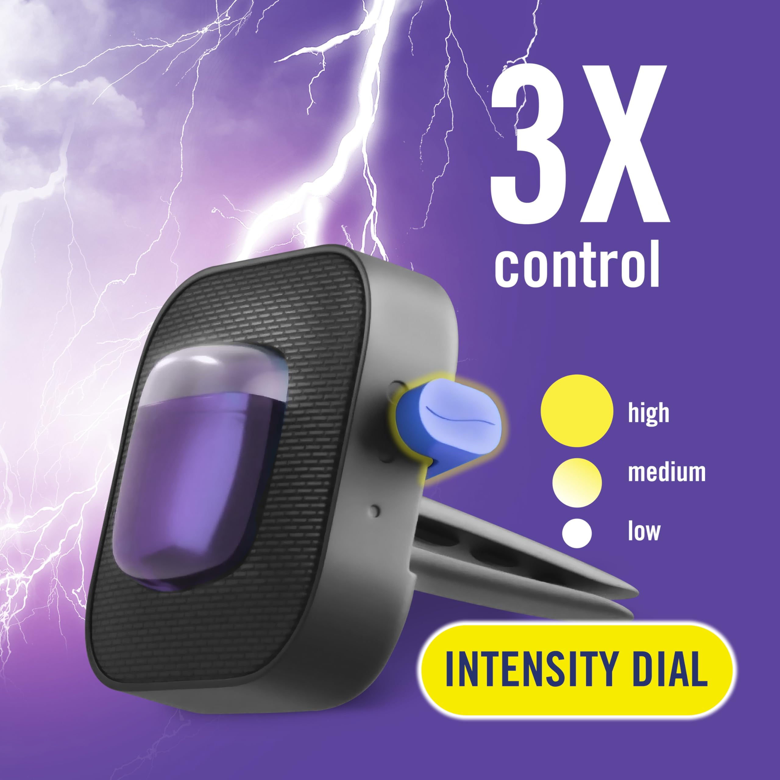 Activation click on the vent clip starts Midnight Storm odor control in the cabin.