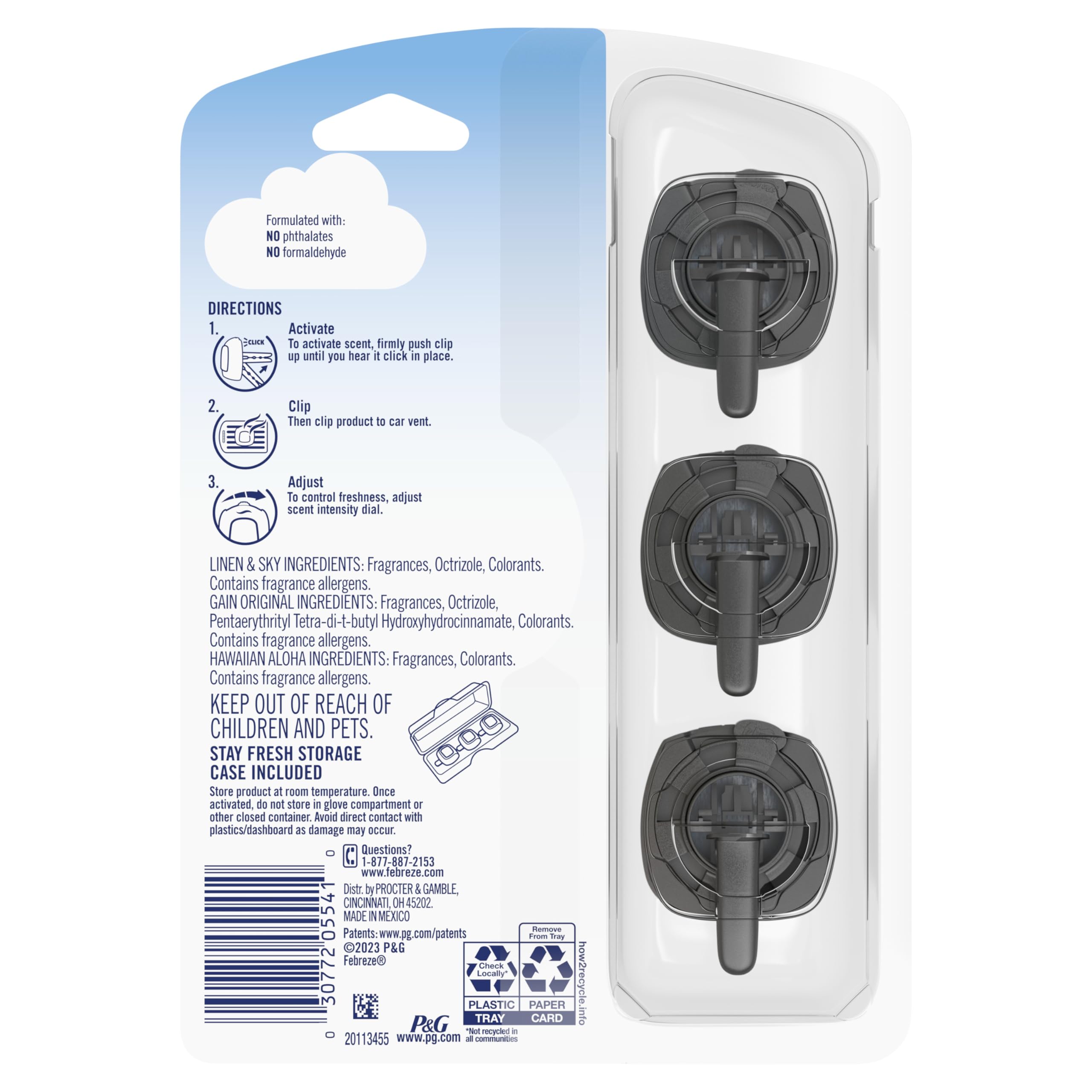 Febreze Car Vent Clip provides up to 40 days of scent.