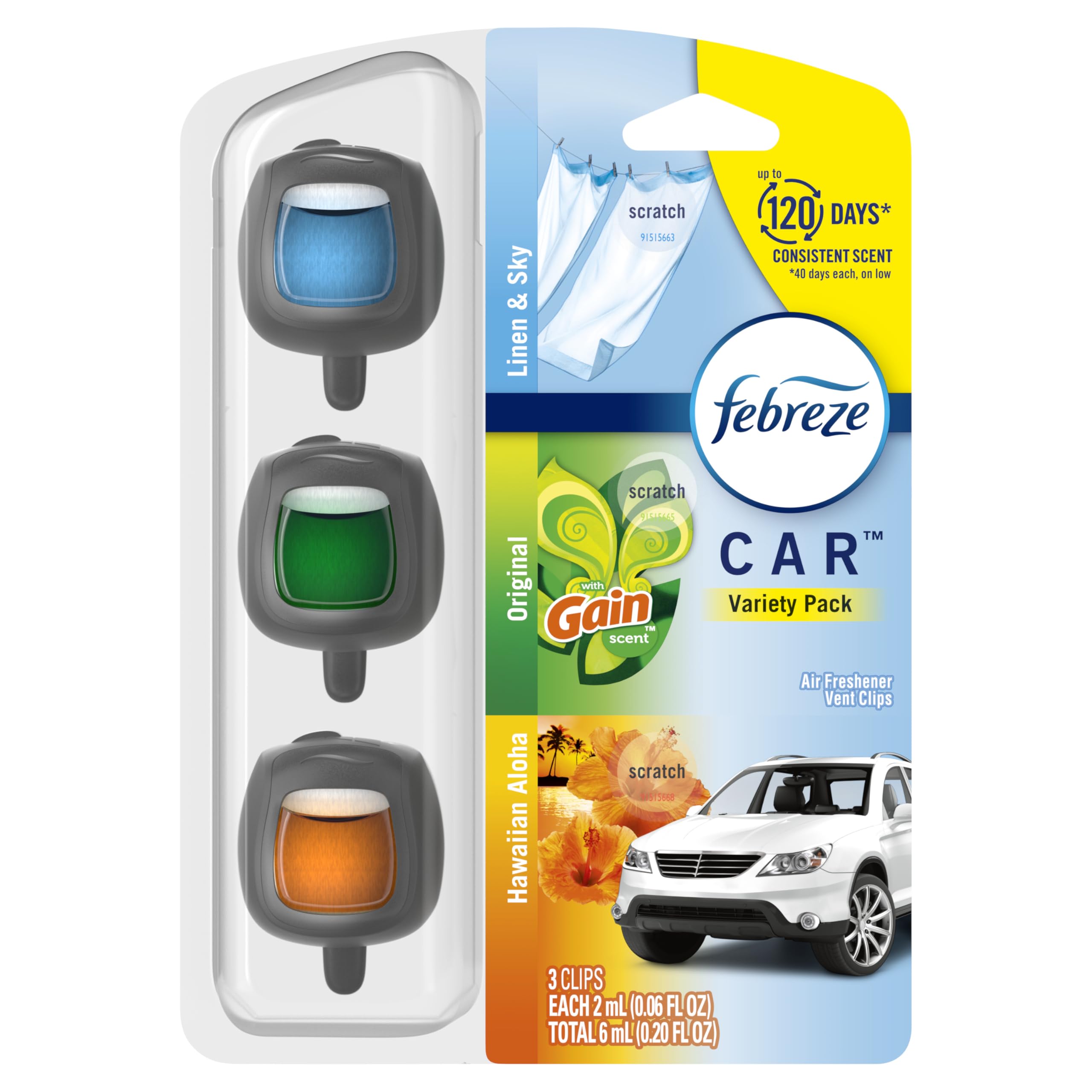 Febreze Car Vent Clip Original Gain delivers steady freshness during commutes.